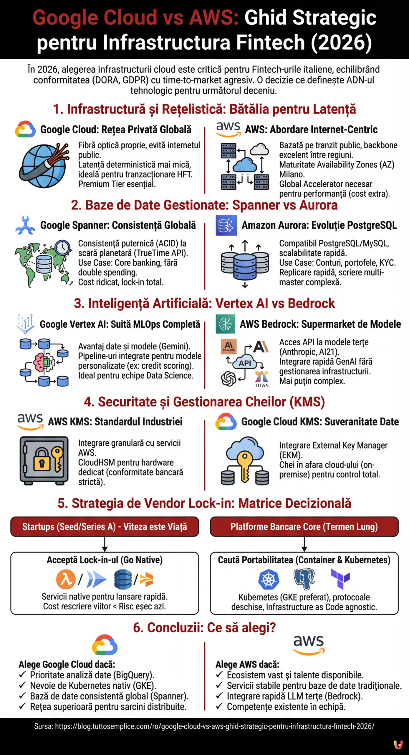 Google Cloud vs AWS: Ghid Strategic pentru Infrastructura Fintech (2026) - Infografic rezumativ