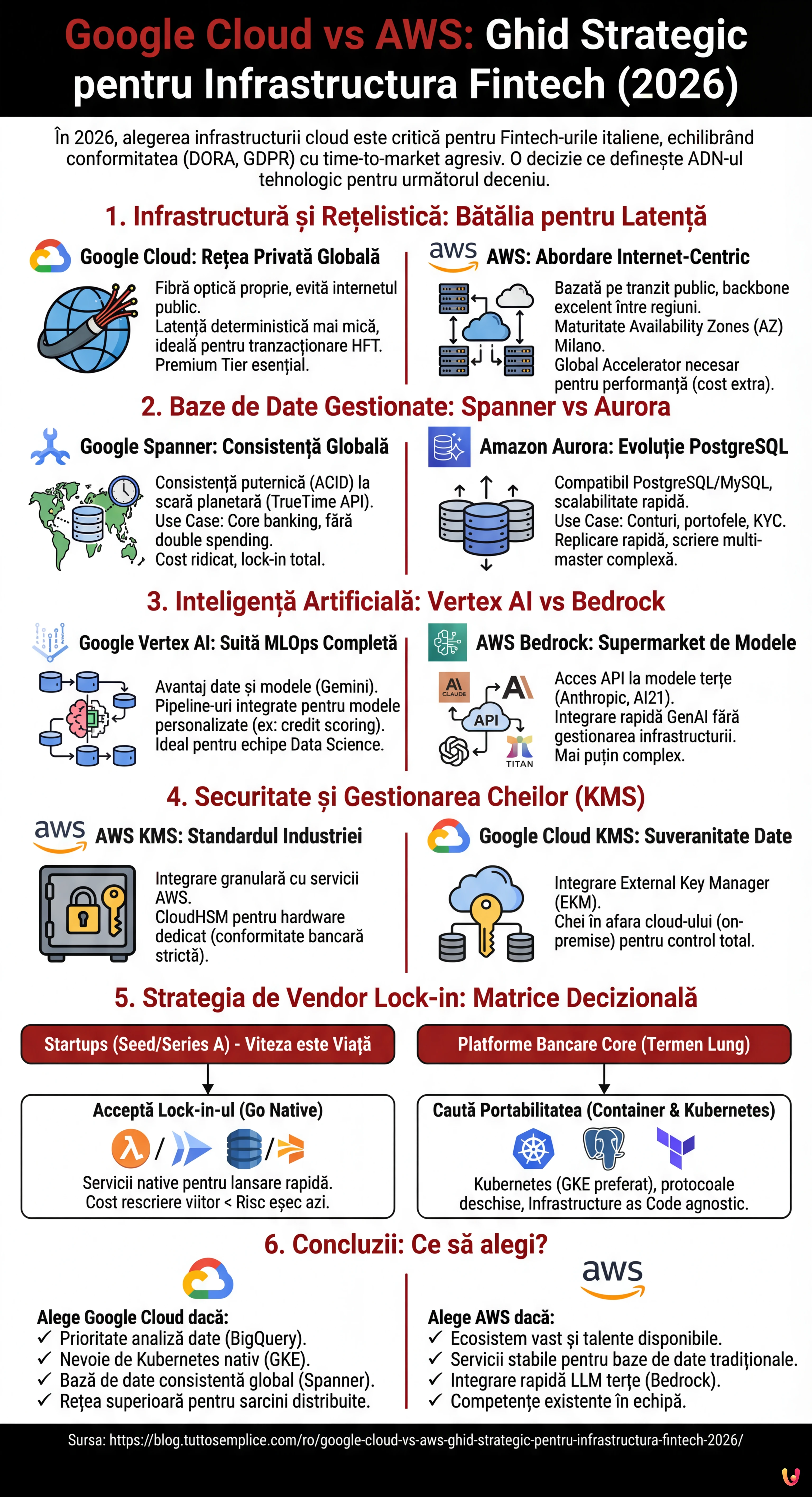 Google Cloud vs AWS: Ghid Strategic pentru Infrastructura Fintech (2026) - Infografic rezumativ