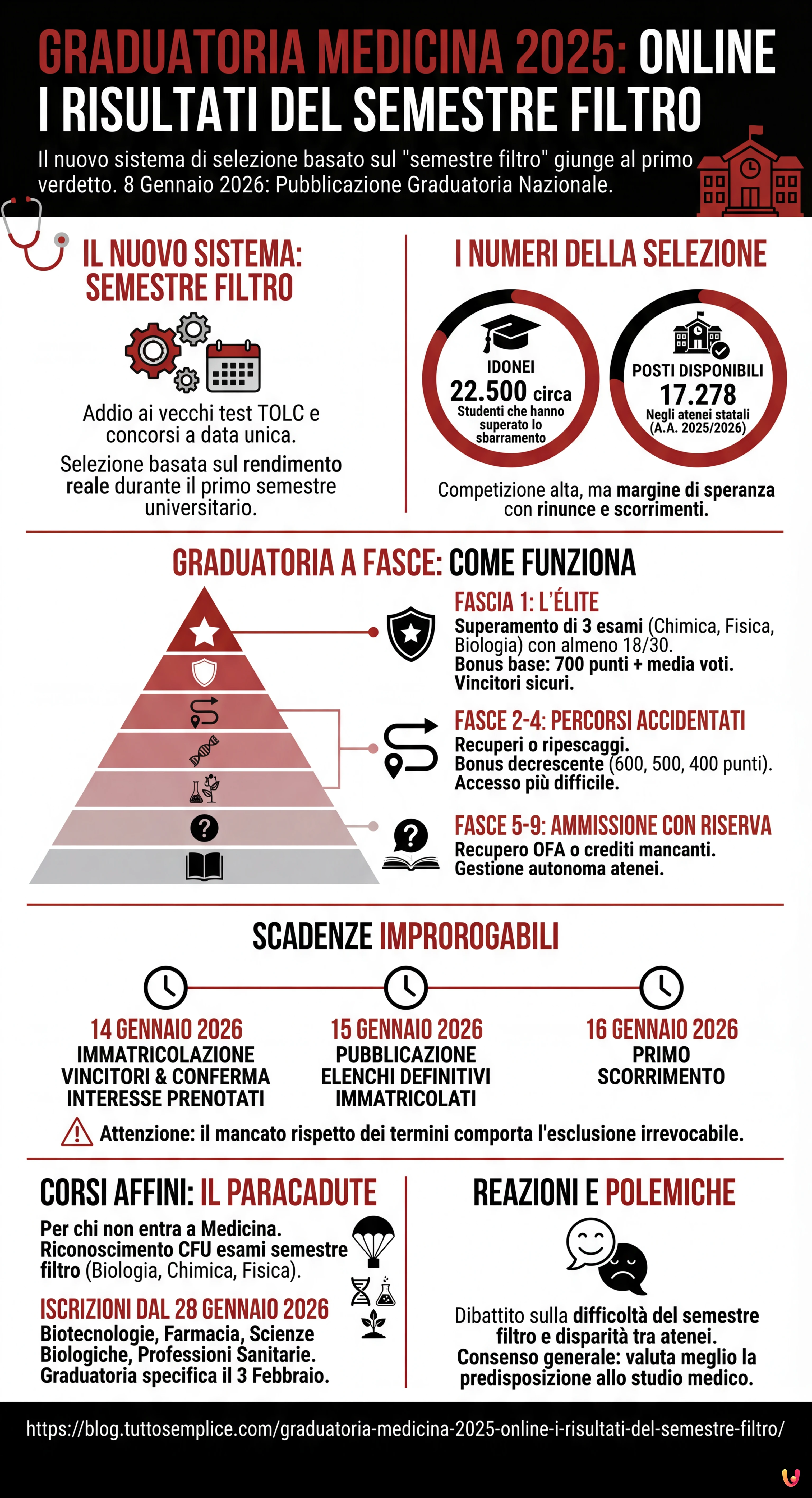 Graduatoria Medicina 2025: Online i Risultati del Semestre Filtro - Infografica riassuntiva