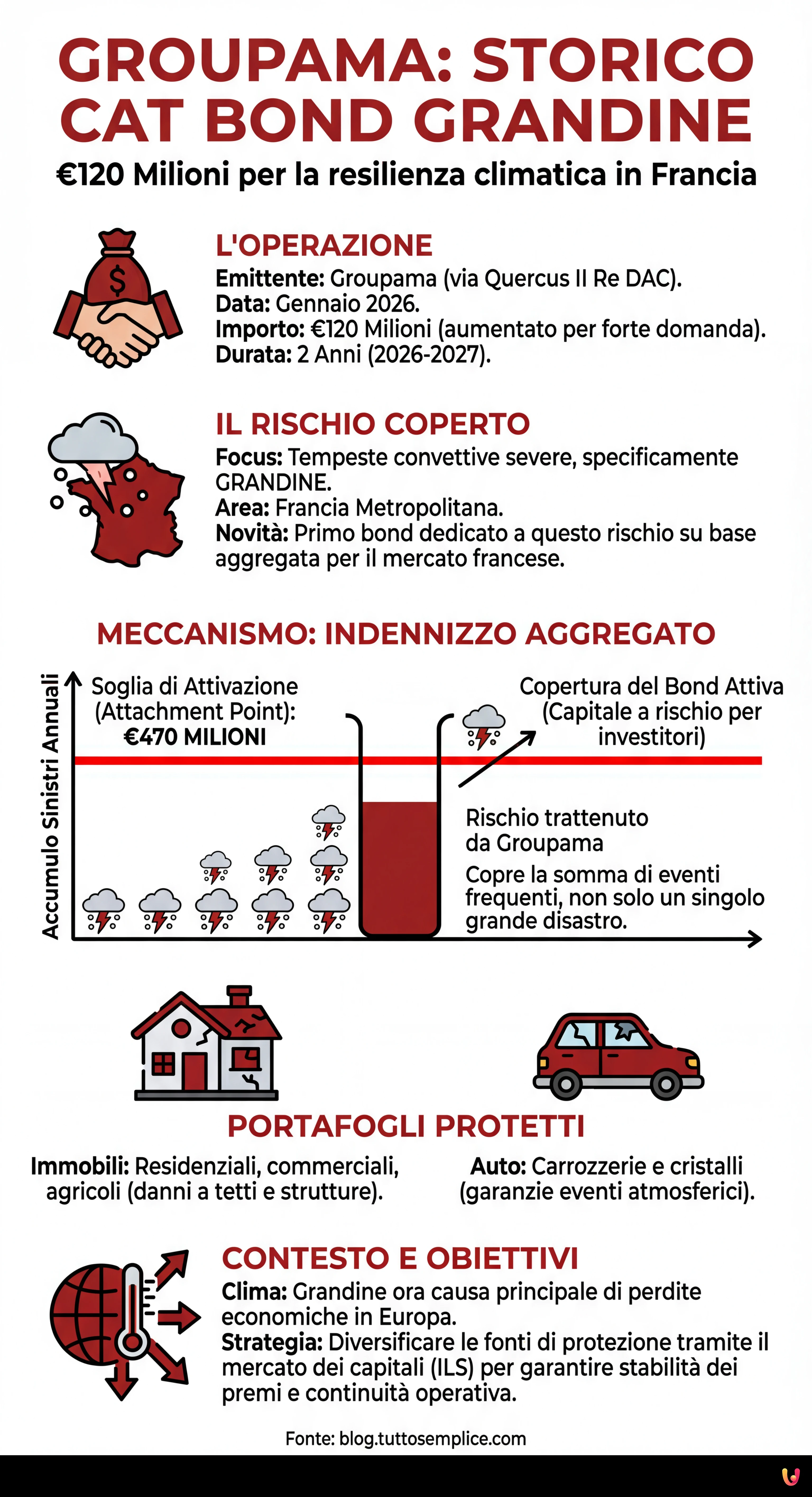 Groupama lancia storico Cat Bond da 120 milioni contro la grandine - Infografica riassuntiva