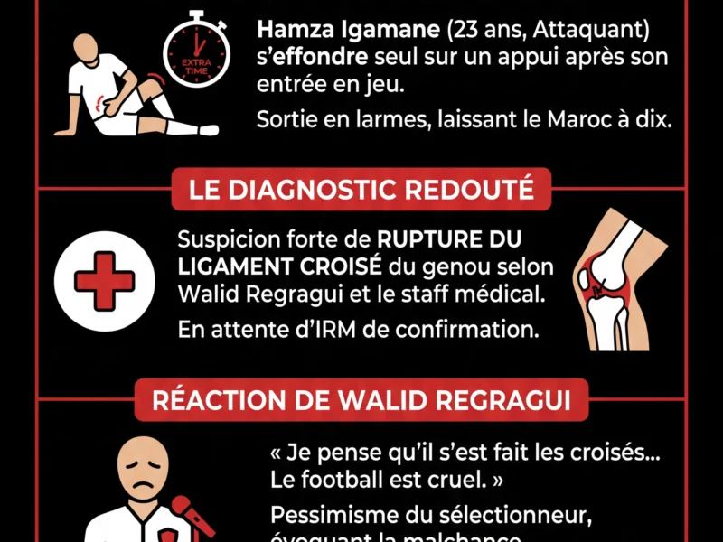 Infografica: Hamza Igamane : Regragui craint une rupture des ligaments crois&eacute;s apr&egrave;s la finale