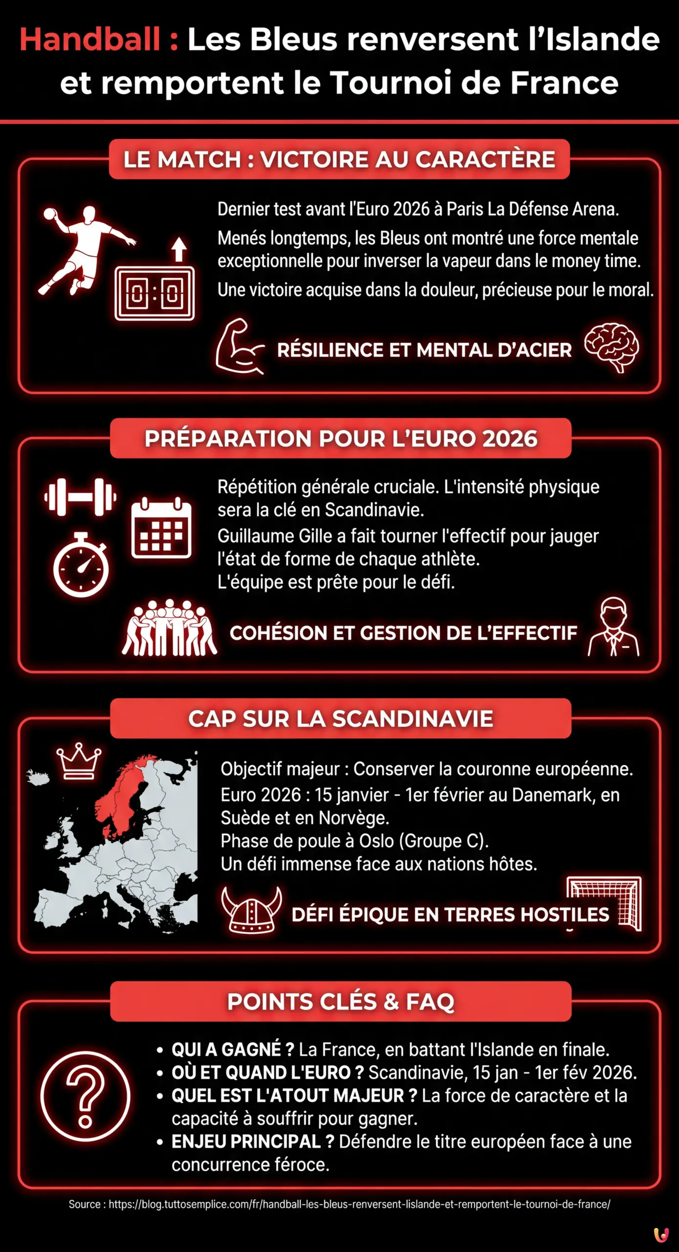 Handball : Les Bleus renversent l'Islande et remportent le Tournoi de France - Infographie r&eacute;sumant