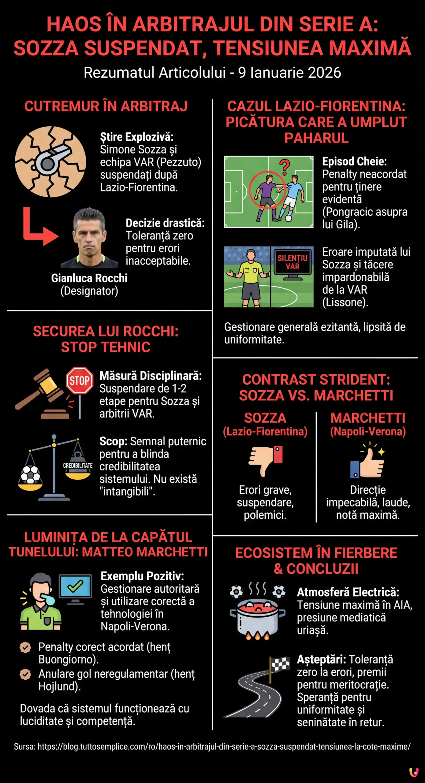 Haos în Arbitrajul din Serie A: Sozza Suspendat, Tensiunea la Cote Maxime - Infografica riassuntiva