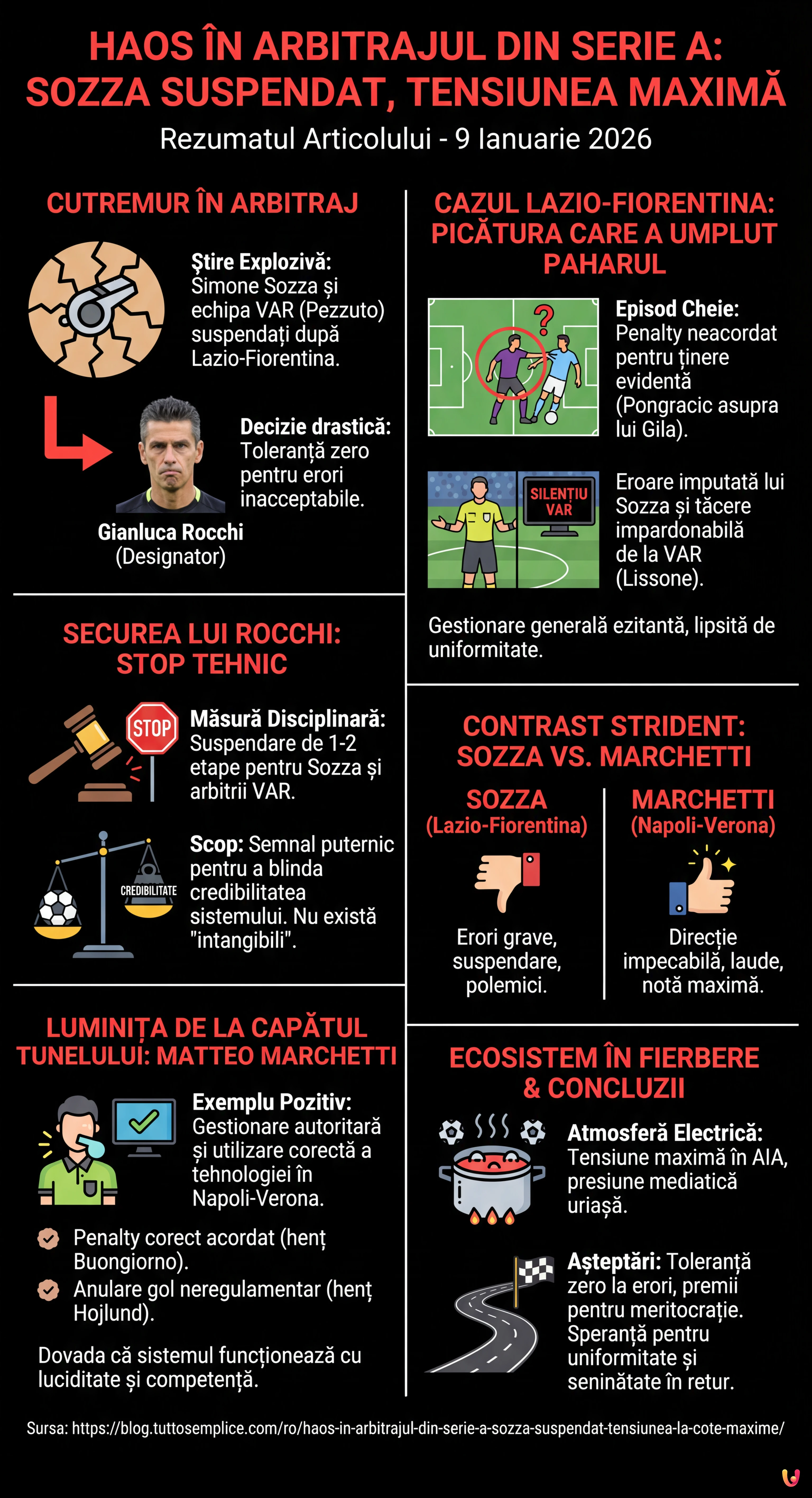 Haos &icirc;n Arbitrajul din Serie A: Sozza Suspendat, Tensiunea la Cote Maxime - Infografica riassuntiva