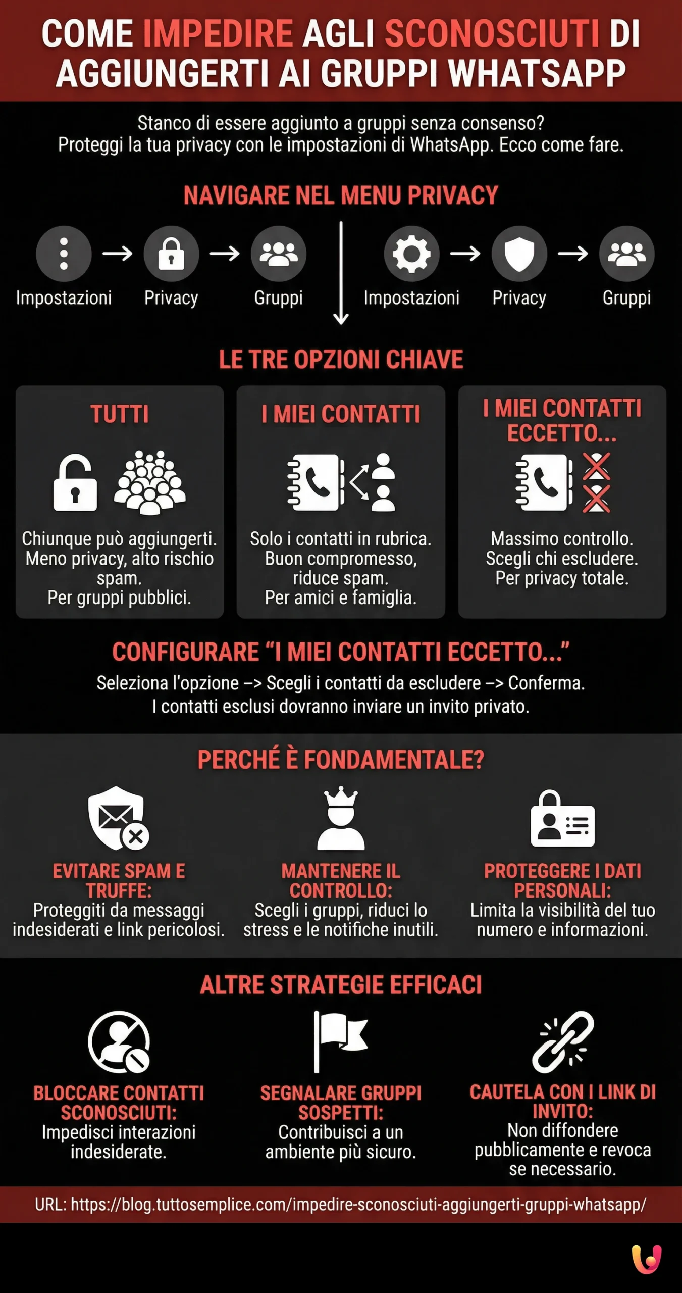 Como Impedir que Desconhecidos o Adicionem a Grupos do WhatsApp - Infografia resumida