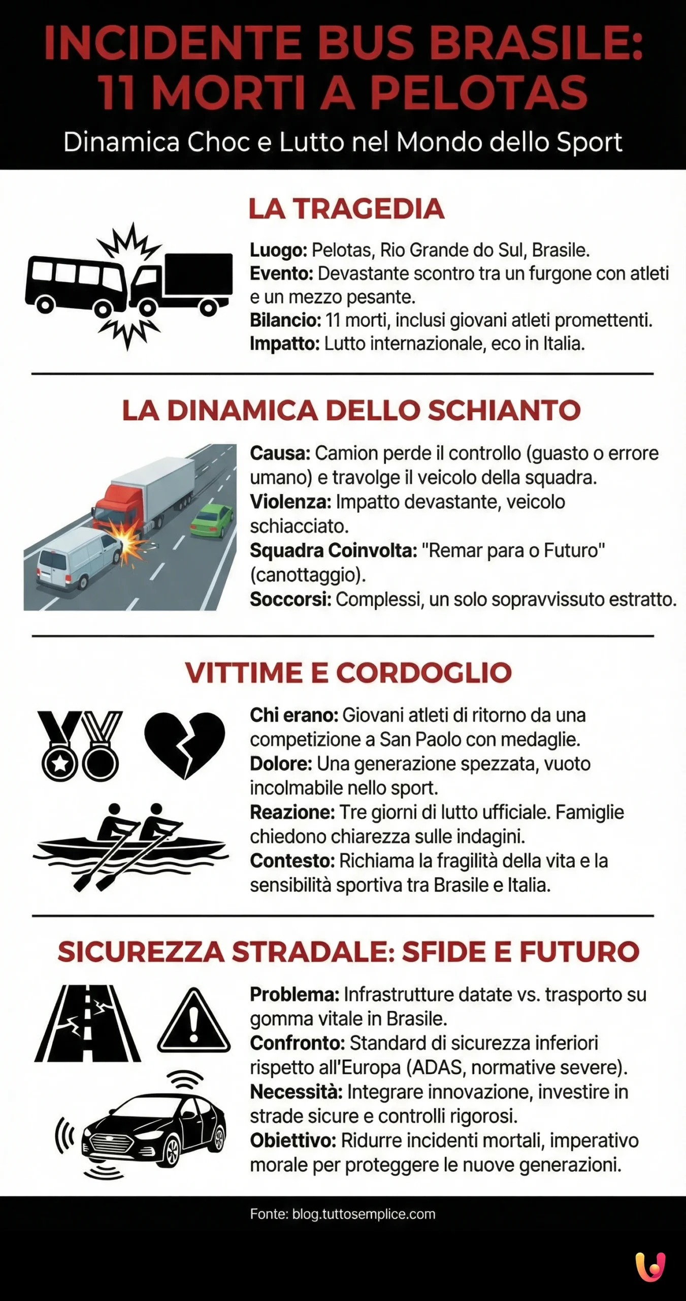 Incidente Bus Brasile: 11 Morti a Pelotas, Dinamica Choc - Infografica riassuntiva