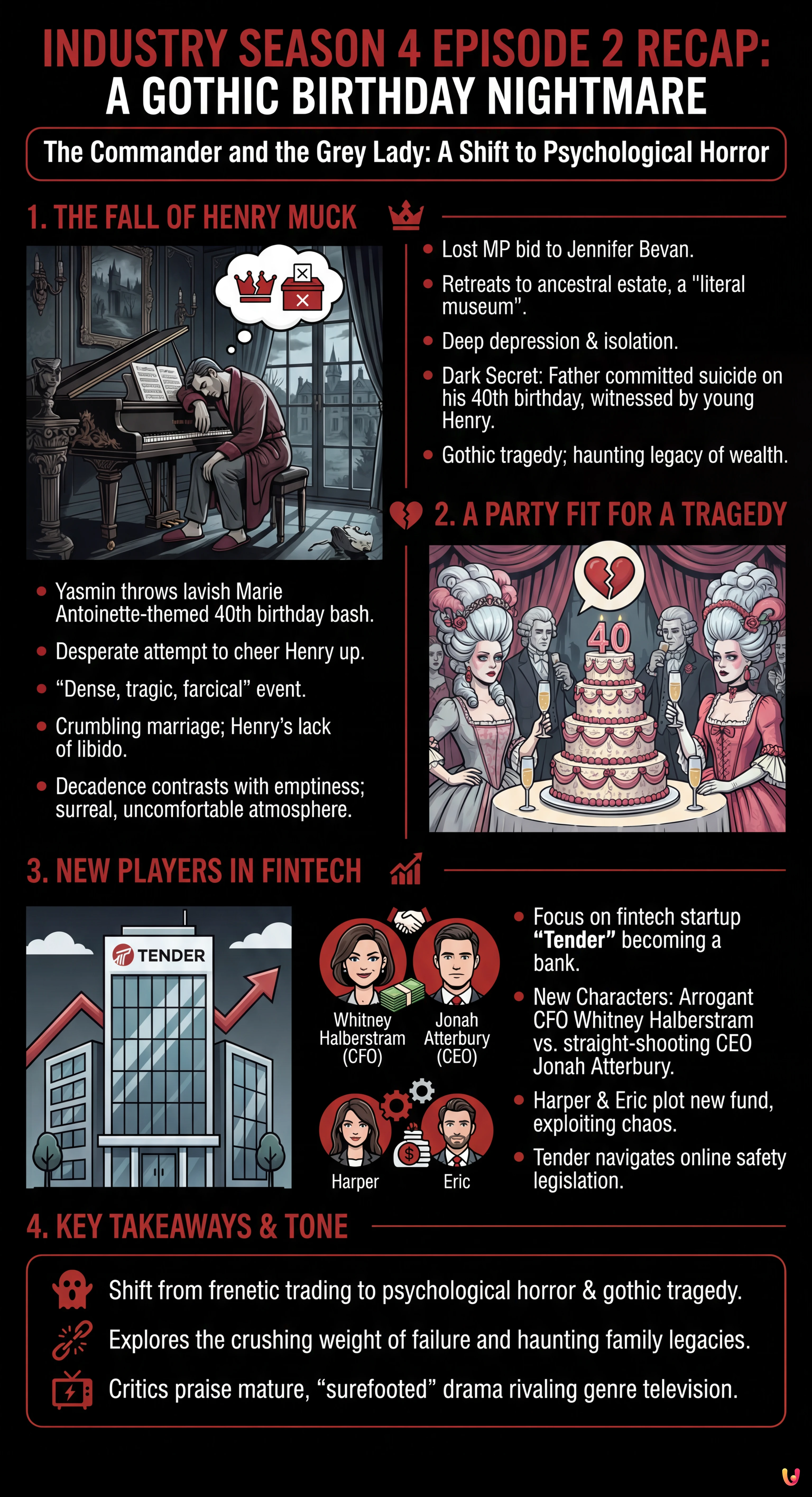Industry Season 4 Episode 2 Recap: A Gothic Birthday Nightmare - Summary Infographic