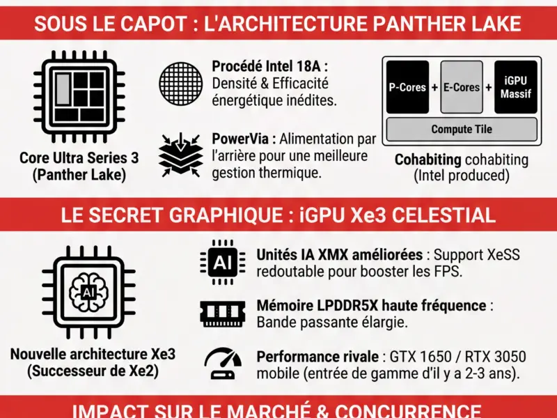 Infografica: Intel Core Ultra 3 (Panther Lake) : Le test gaming qui change tout