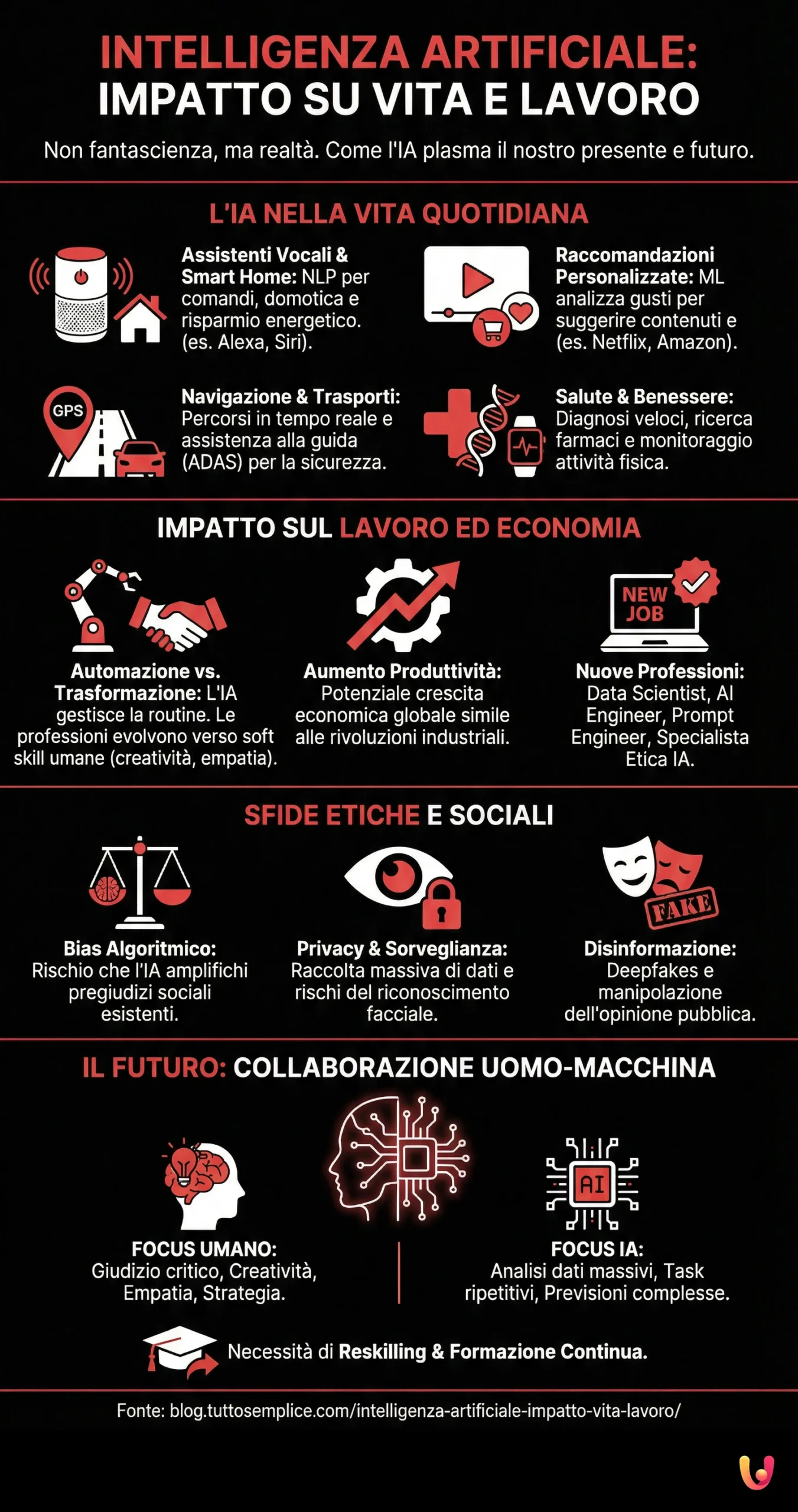Intelligenza Artificiale: Impatto su Vita e Lavoro - Infografica riassuntiva