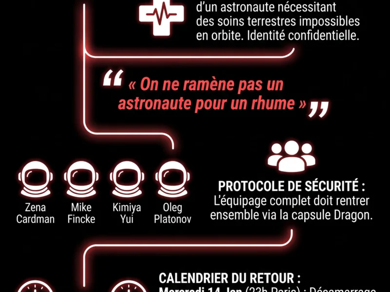 Infografica: ISS : L'&eacute;quipage Crew-11 &eacute;vacu&eacute; pour urgence m&eacute;dicale, retour pr&eacute;vu jeudi
