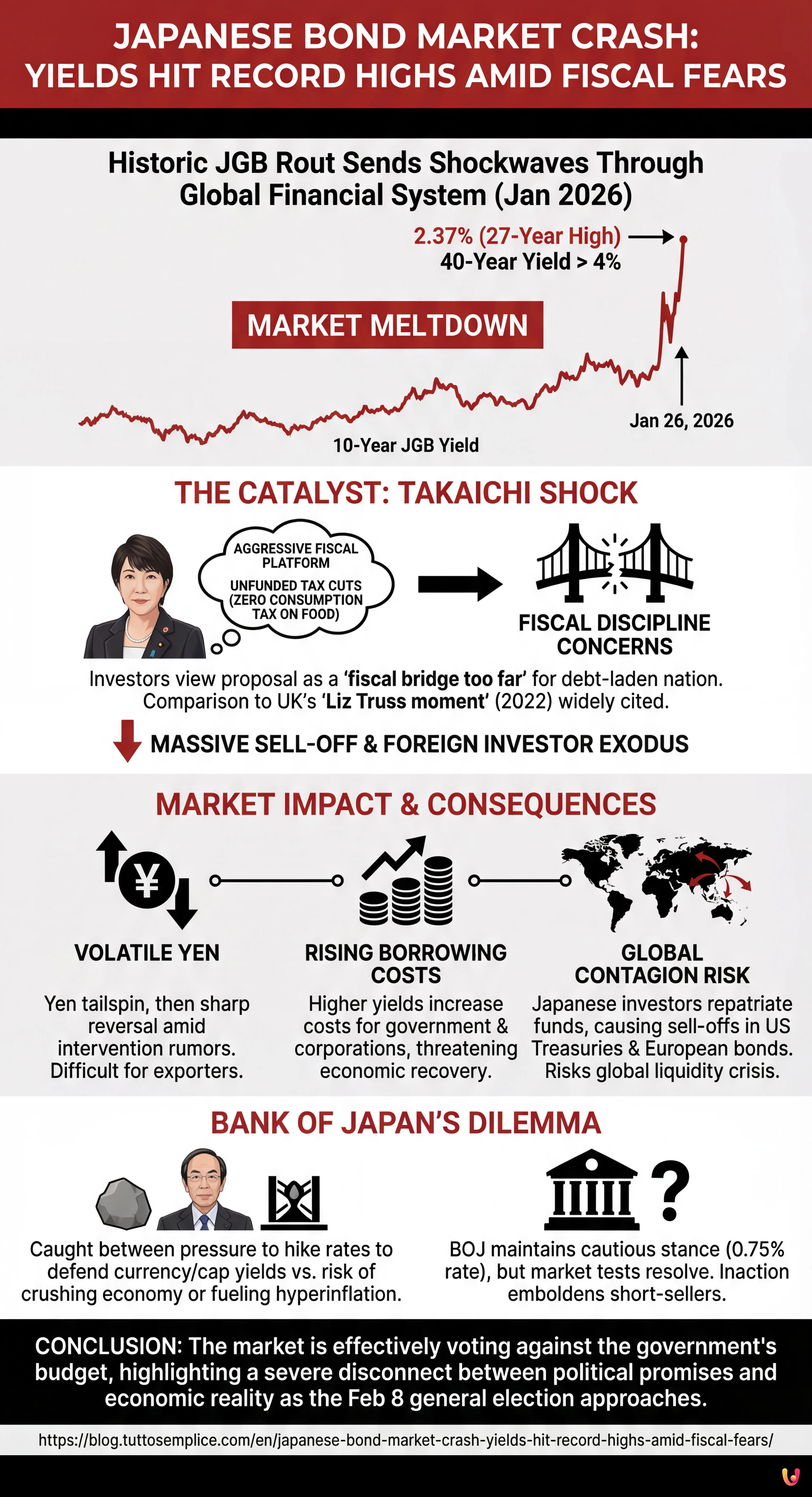 Japanese Bond Market Crash: Yields Hit Record Highs Amid Fiscal Fears - Summary Infographic