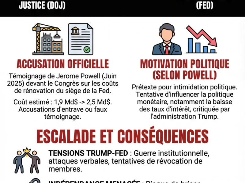Infografica: Jerome Powell et la Fed vis&eacute;s par le minist&egrave;re de la Justice : l'ind&eacute;pendance menac&eacute;e ?