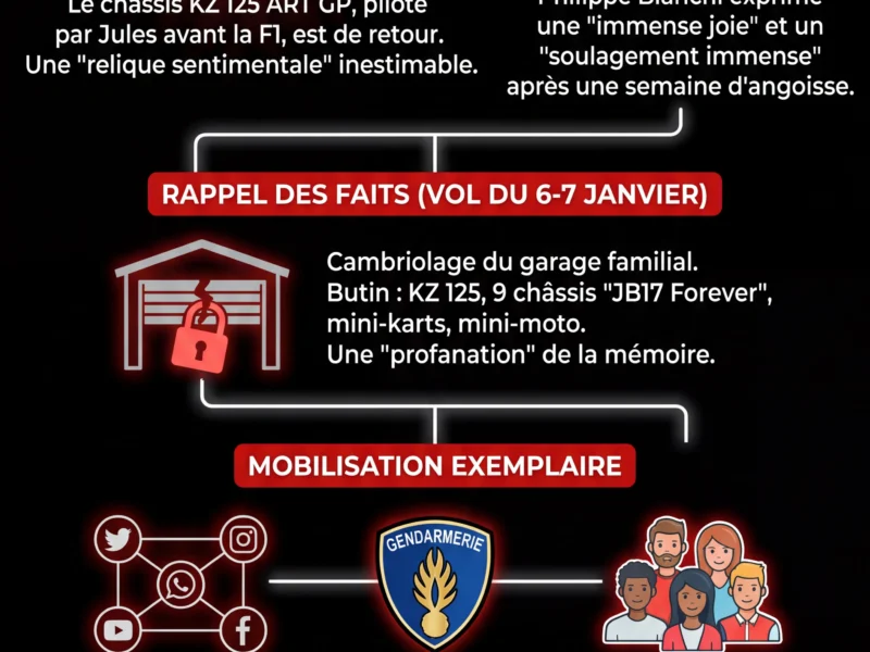 Infografica: Jules Bianchi : Son kart vol&eacute; retrouv&eacute;, l'immense soulagement de son p&egrave;re