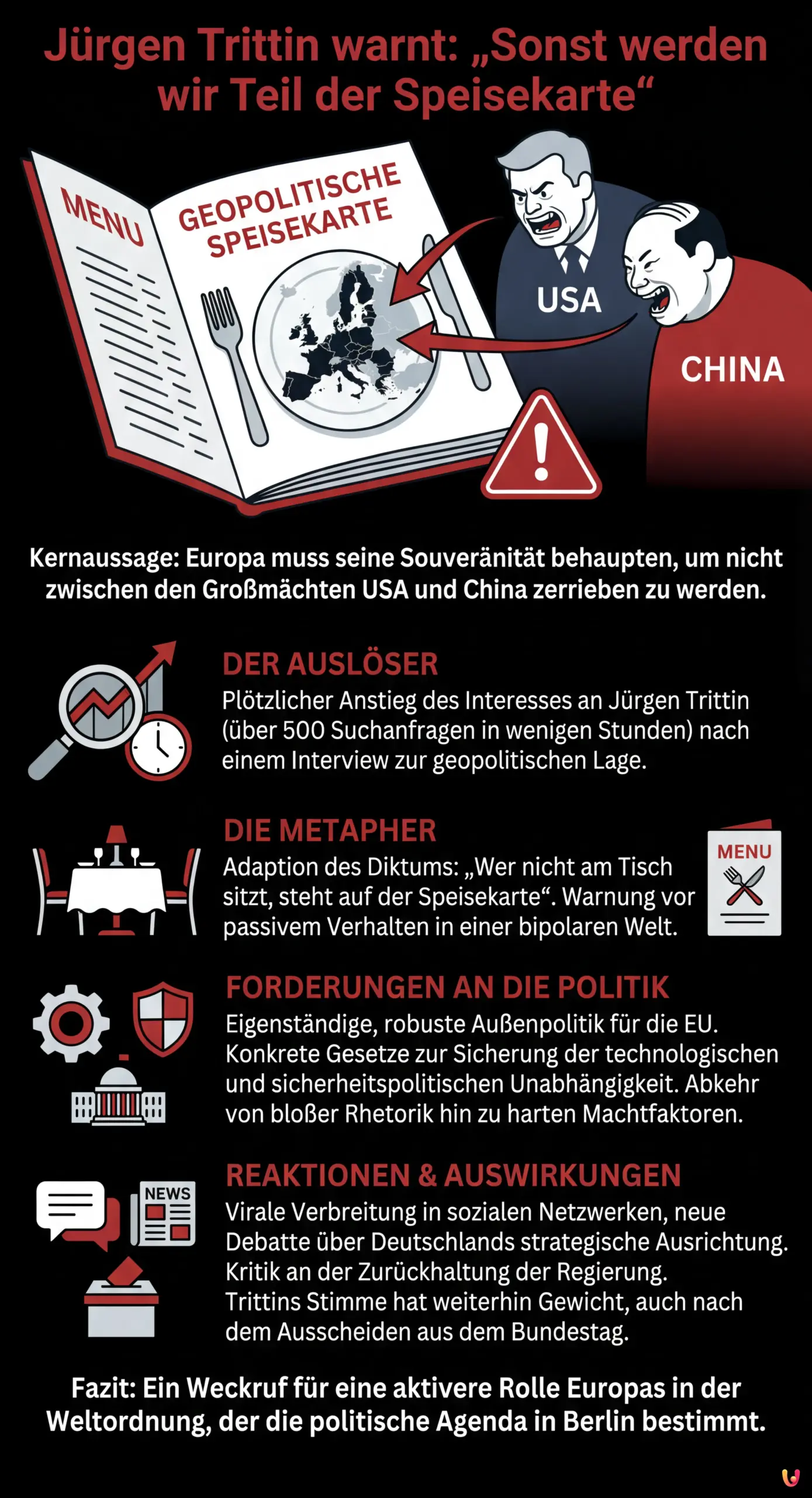 J&uuml;rgen Trittin warnt: &bdquo;Sonst werden wir Teil der Speisekarte&ldquo; - Zusammenfassende Infografik