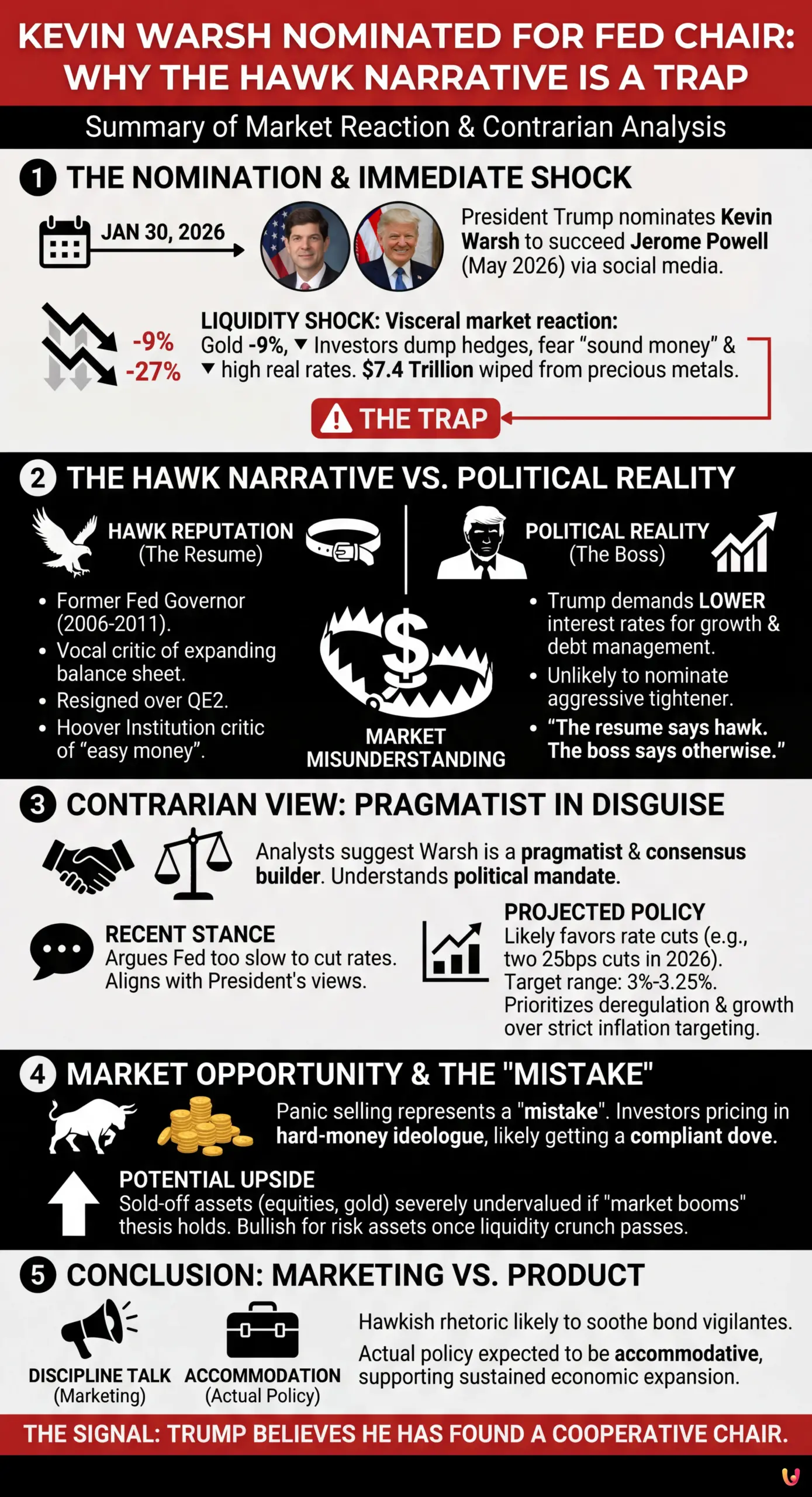 Kevin Warsh Nominated for Fed Chair: Why the Hawk Narrative Is a Trap - Summary Infographic