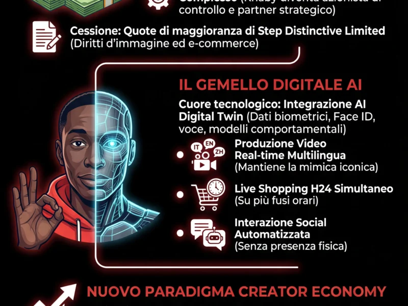 Infografica: Khaby Lame: exit da 975 milioni e svolta AI con il gemello digitale