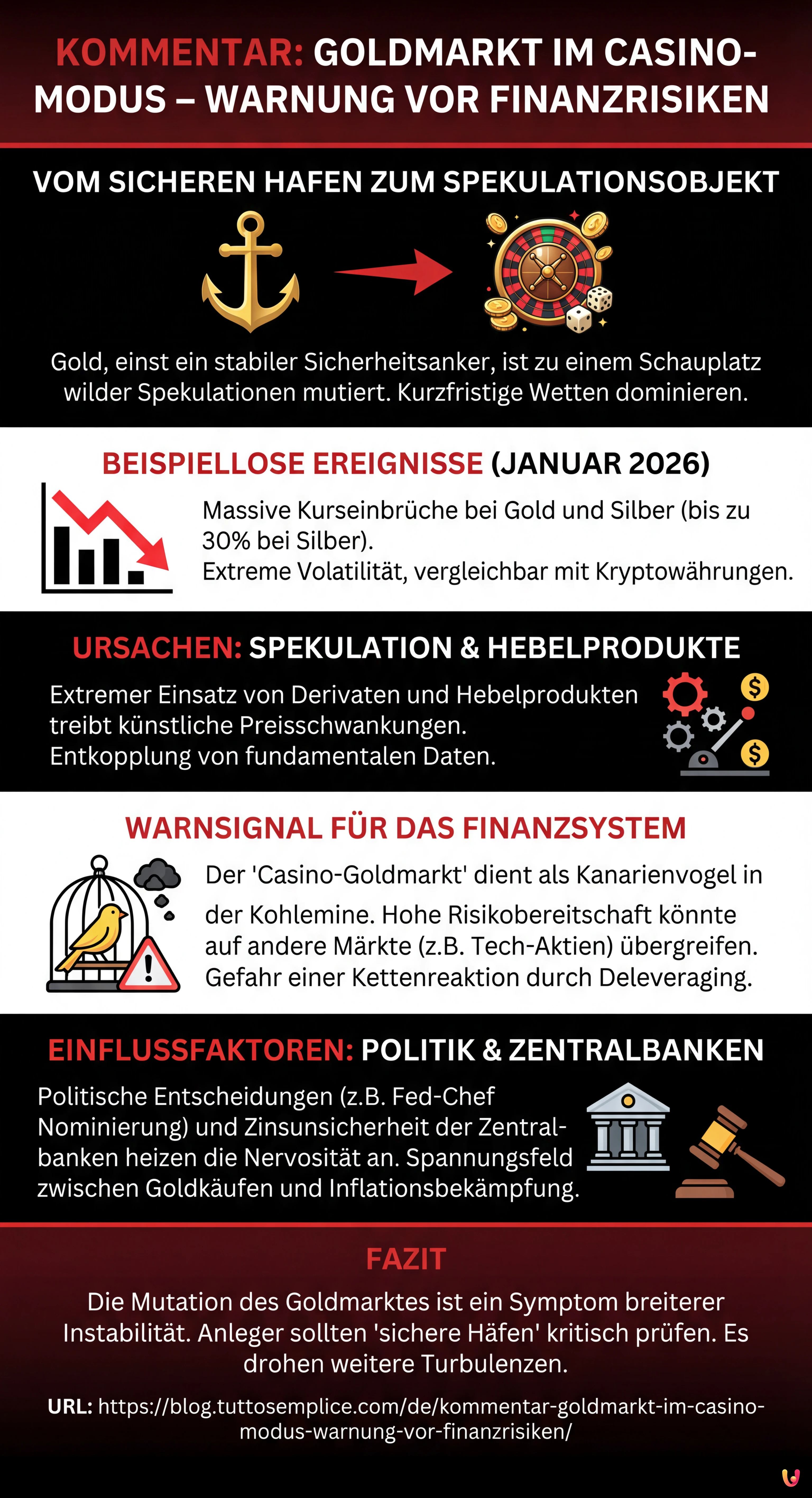 Kommentar: Goldmarkt im Casino-Modus – Warnung vor Finanzrisiken - Zusammenfassende Infografik