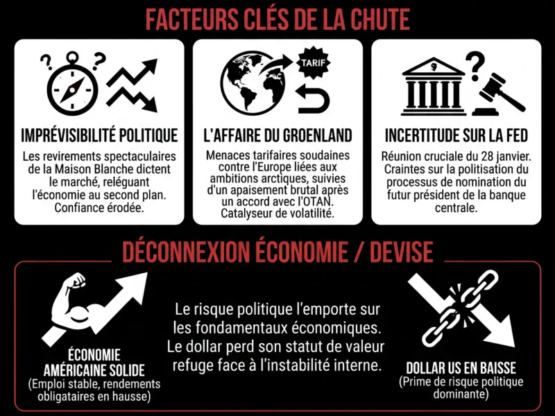Infografica: Le dollar US plonge : le &laquo; cauchemar politique &raquo; am&eacute;ricain affole les march&eacute;s