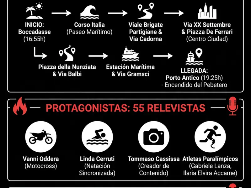 Infografica: Llama Ol&iacute;mpica en G&eacute;nova: programa, recorrido y directo en Primocanale