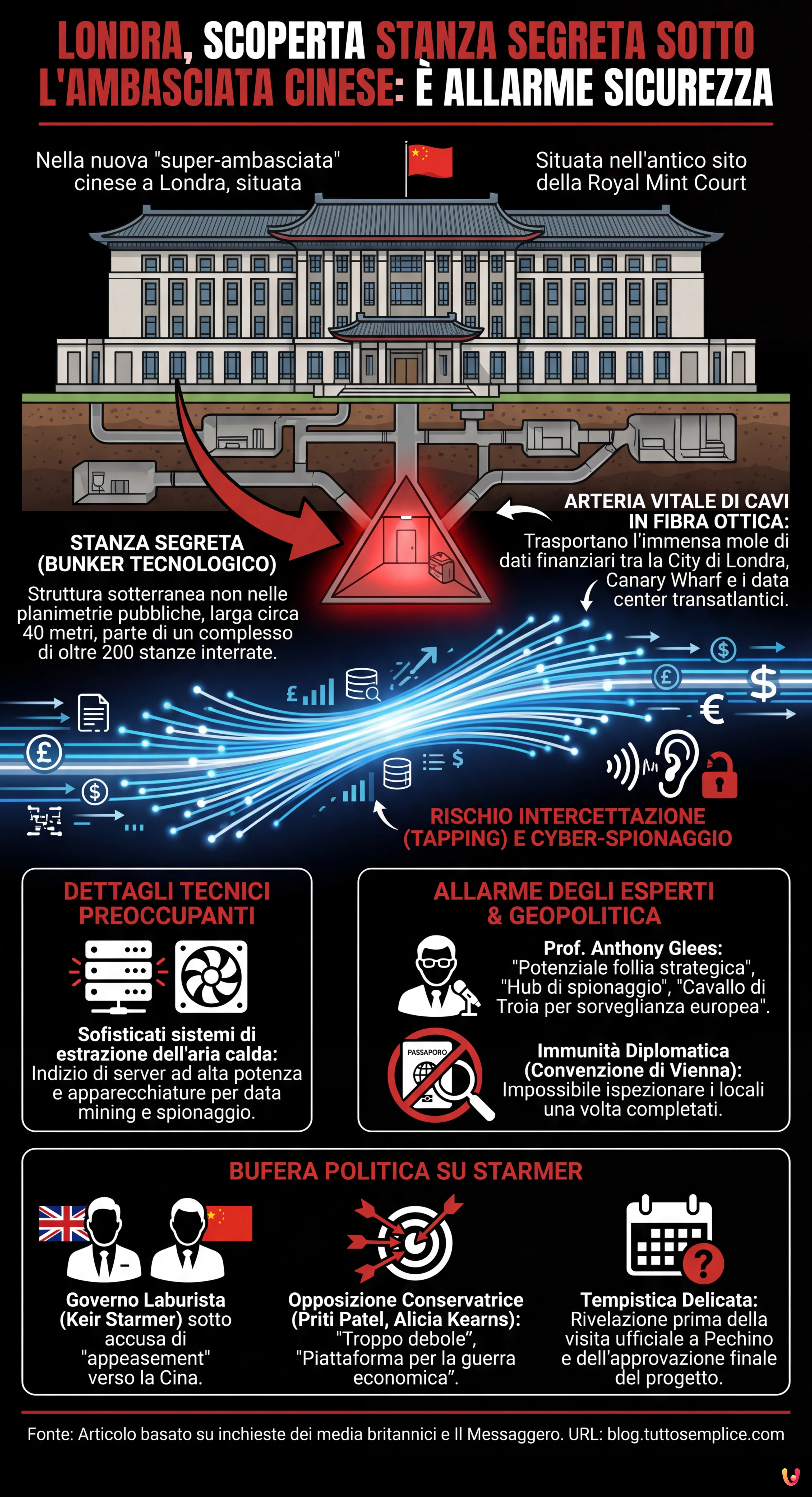 Londra, scoperta stanza segreta sotto l'ambasciata cinese: &egrave; allarme sicurezza - Infografica riassuntiva