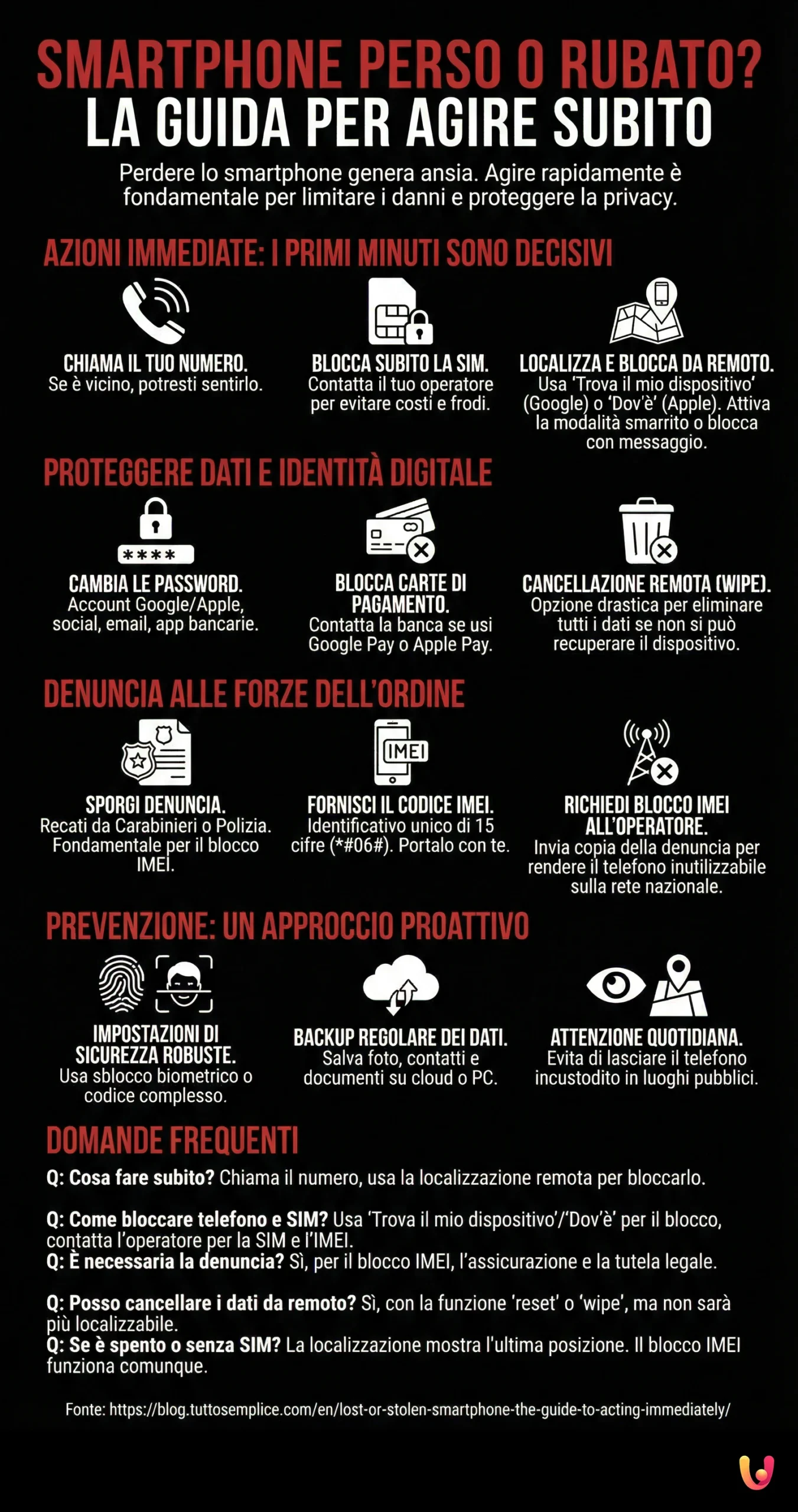 Lost or Stolen Smartphone? The Guide to Acting Immediately - Infografica riassuntiva