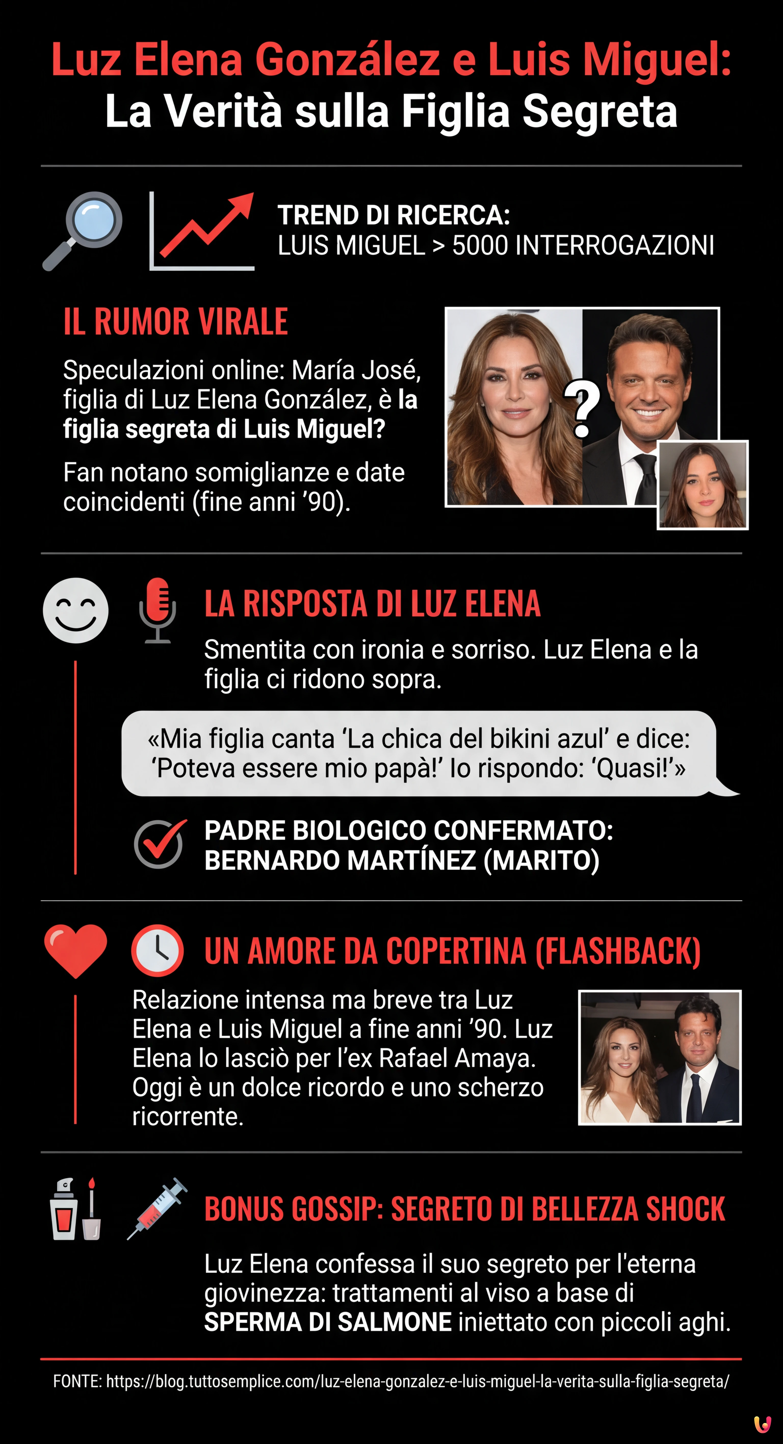 Luz Elena Gonz&aacute;lez e Luis Miguel: La Verit&agrave; sulla Figlia Segreta - Infografica riassuntiva