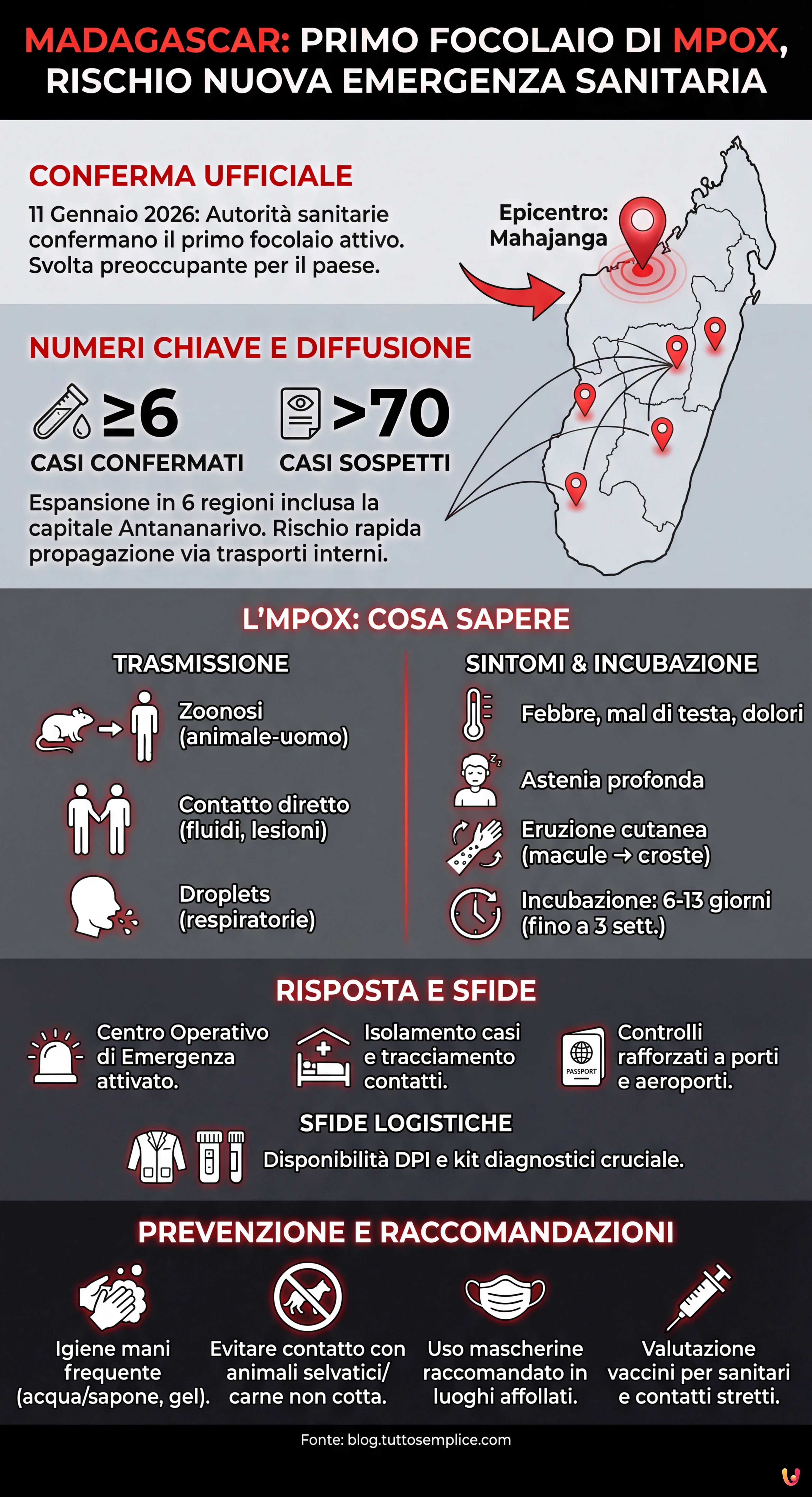 Madagascar: primo focolaio di Mpox, rischio nuova emergenza sanitaria - Infografica riassuntiva