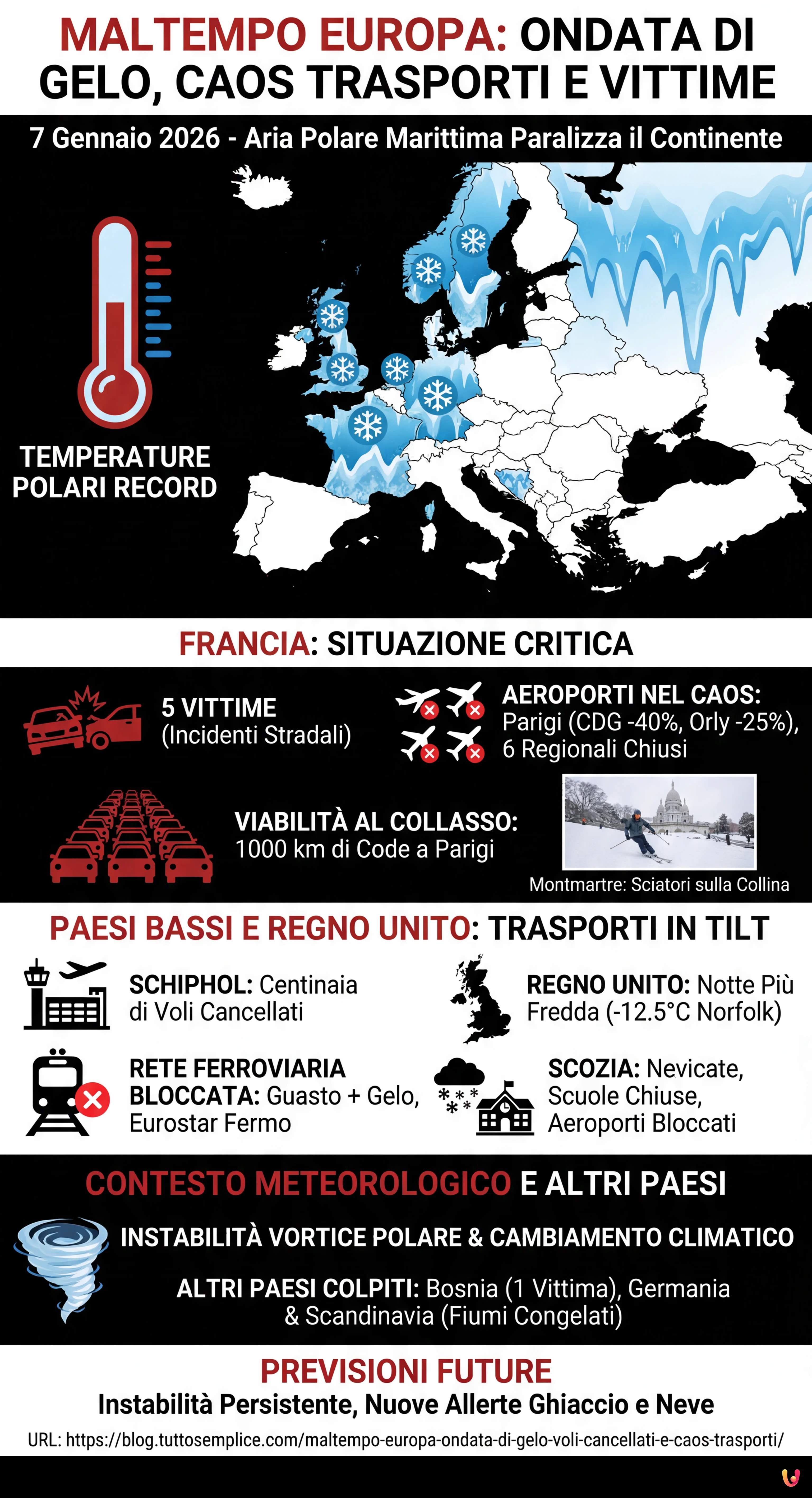 Maltempo Europa: ondata di gelo, voli cancellati e caos trasporti - Infografica riassuntiva