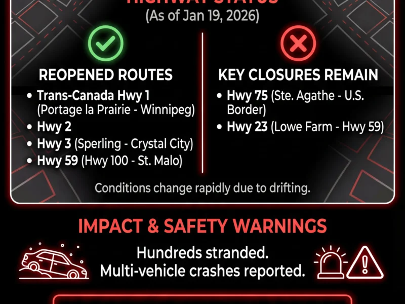 Infografica: Manitoba Highways Begin to Reopen After Severe Winter Storm, Though Key Routes Remain Closed