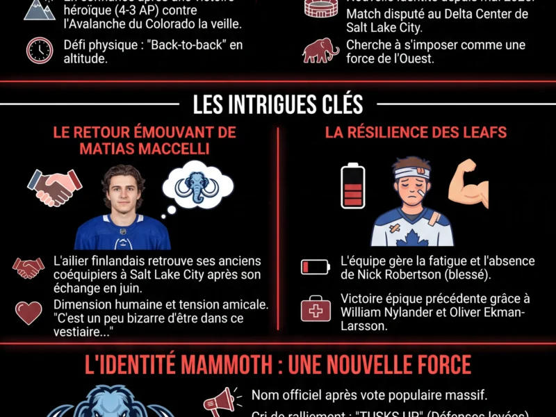 Infografica: Maple Leafs vs Mammoth : Le duel qui enflamme la LNH et les recherches