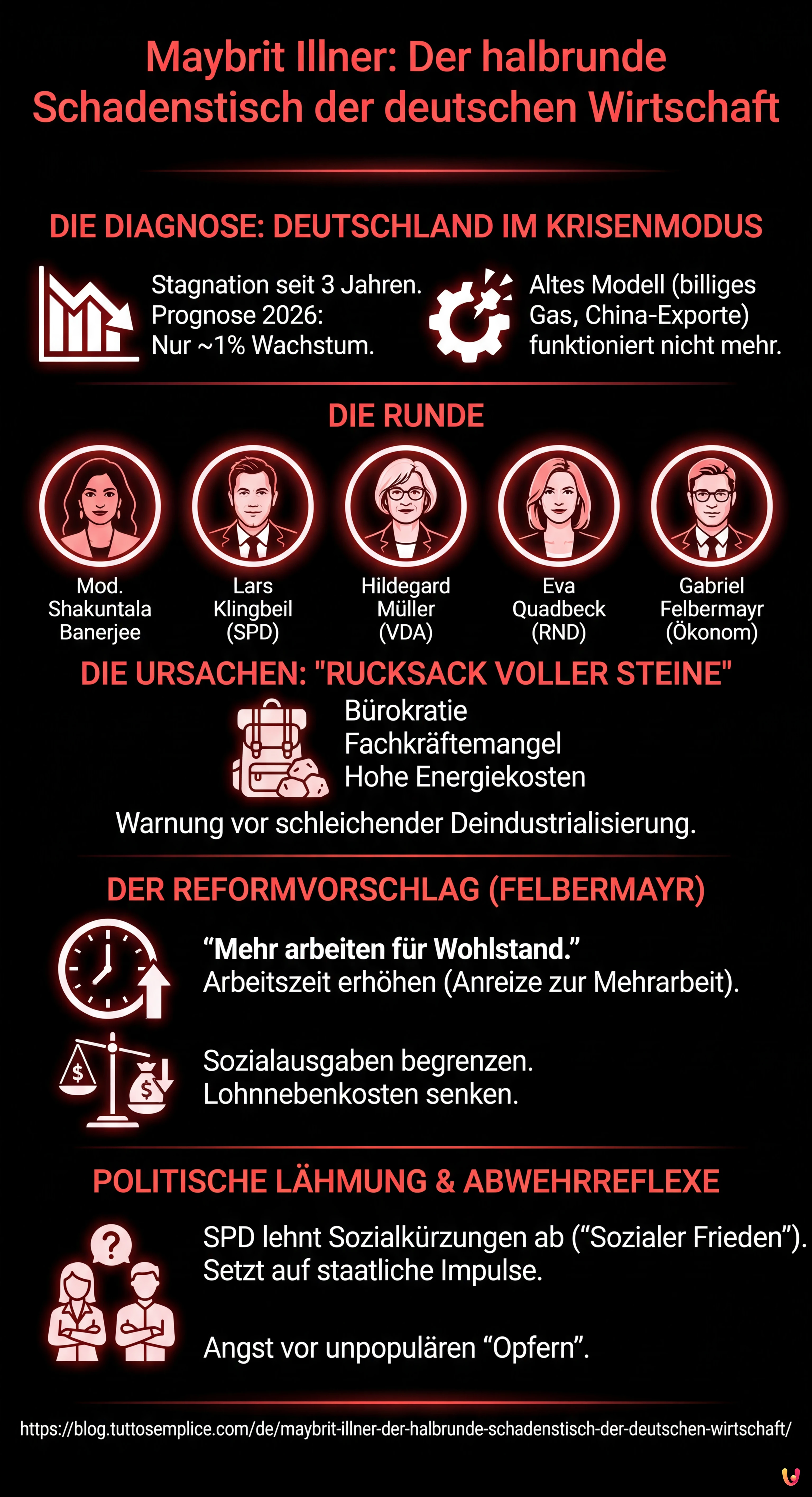 Maybrit Illner: Der halbrunde Schadenstisch der deutschen Wirtschaft - Zusammenfassende Infografik