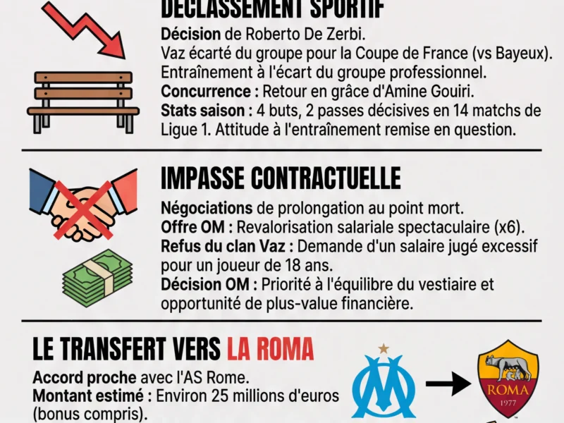 Infografica: Mercato OM : Robinio Vaz vers la Roma, le divorce est consomm&eacute;