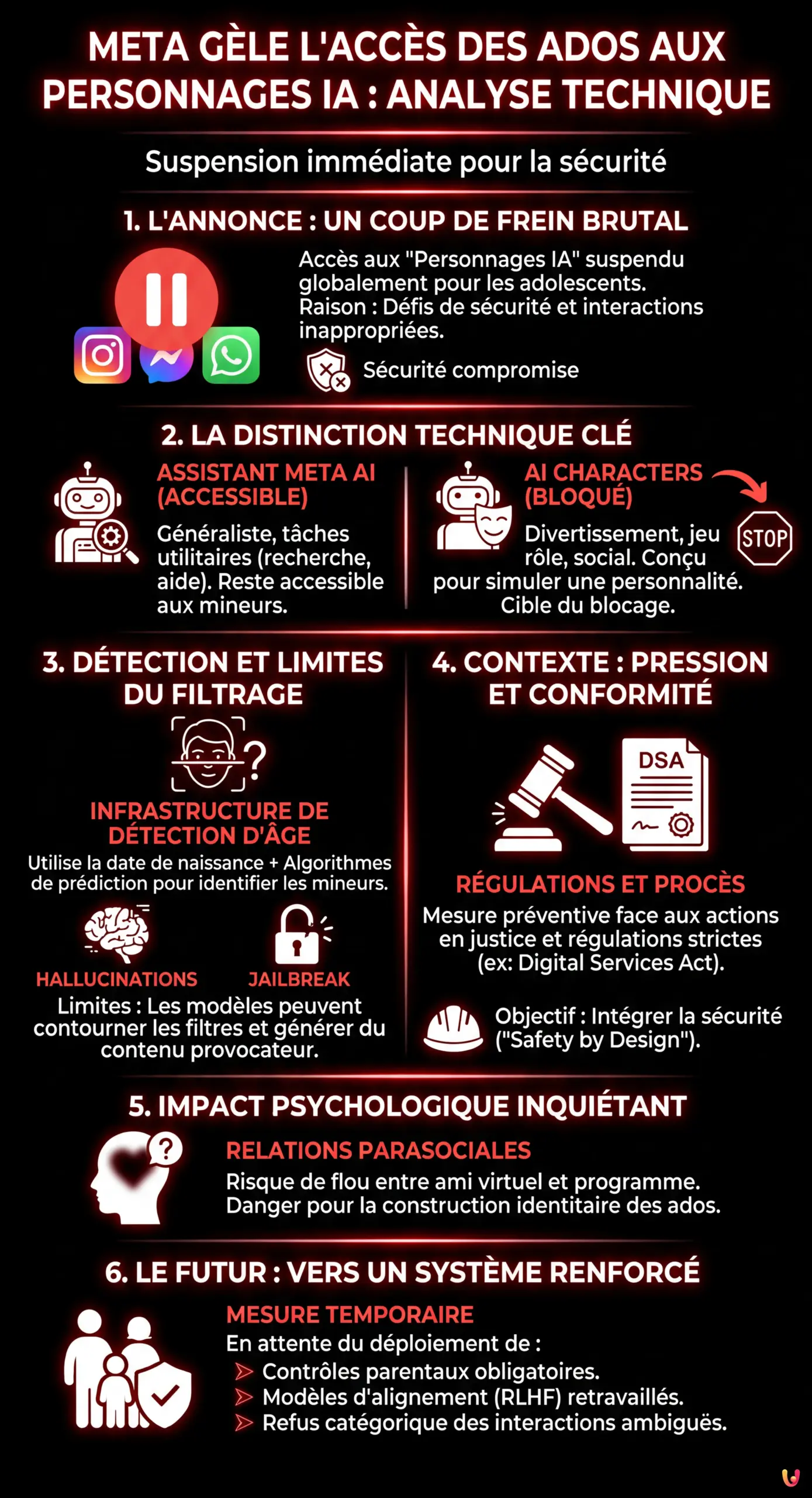 Meta gèle l'accès des ados aux personnages IA : Analyse technique - Infographie résumant
