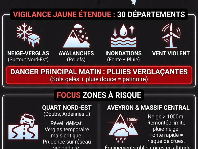 Infografica: M&eacute;t&eacute;o France : Vigilance neige et verglas ce 12 janvier 2026, le point sur la situation