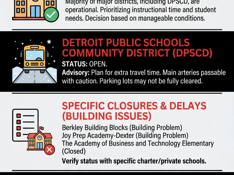 Infografica: Metro Detroit School Closings: Wednesday Jan 21 Update and Weather Advisory