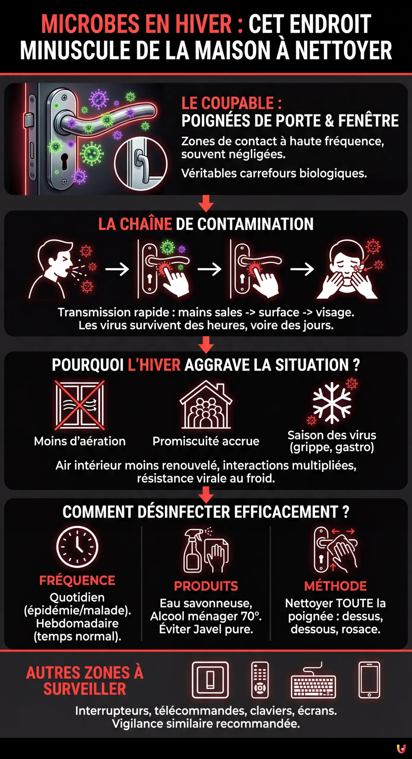 Microbes en hiver : cet endroit minuscule de la maison &agrave; nettoyer - Infographie r&eacute;sumant