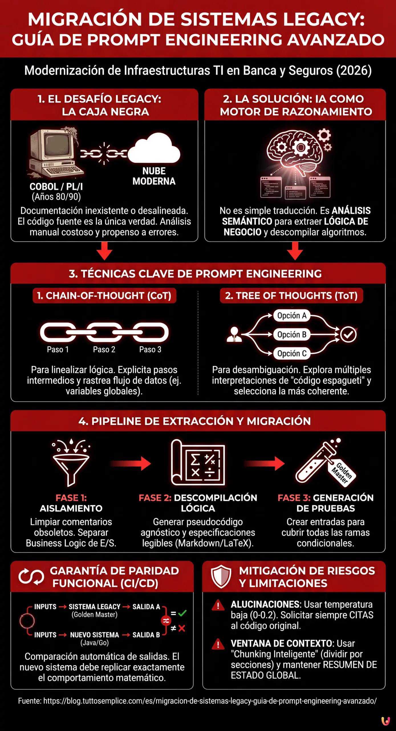 Migración de Sistemas Legacy: Guía de Prompt Engineering Avanzado - Infografía resumen