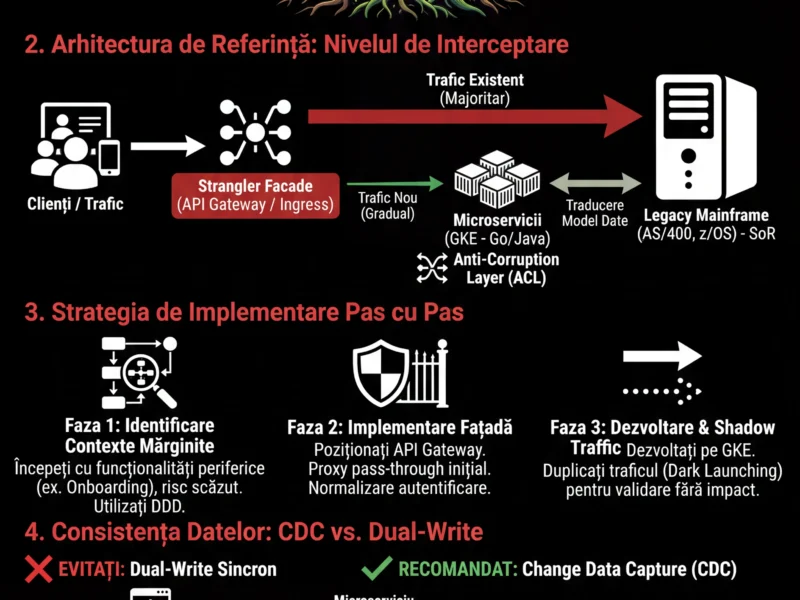 Infografica: Migrarea Sistemelor Legacy la Microservicii: Ghid pentru Modelul Strangler Fig &icirc;n Banking
