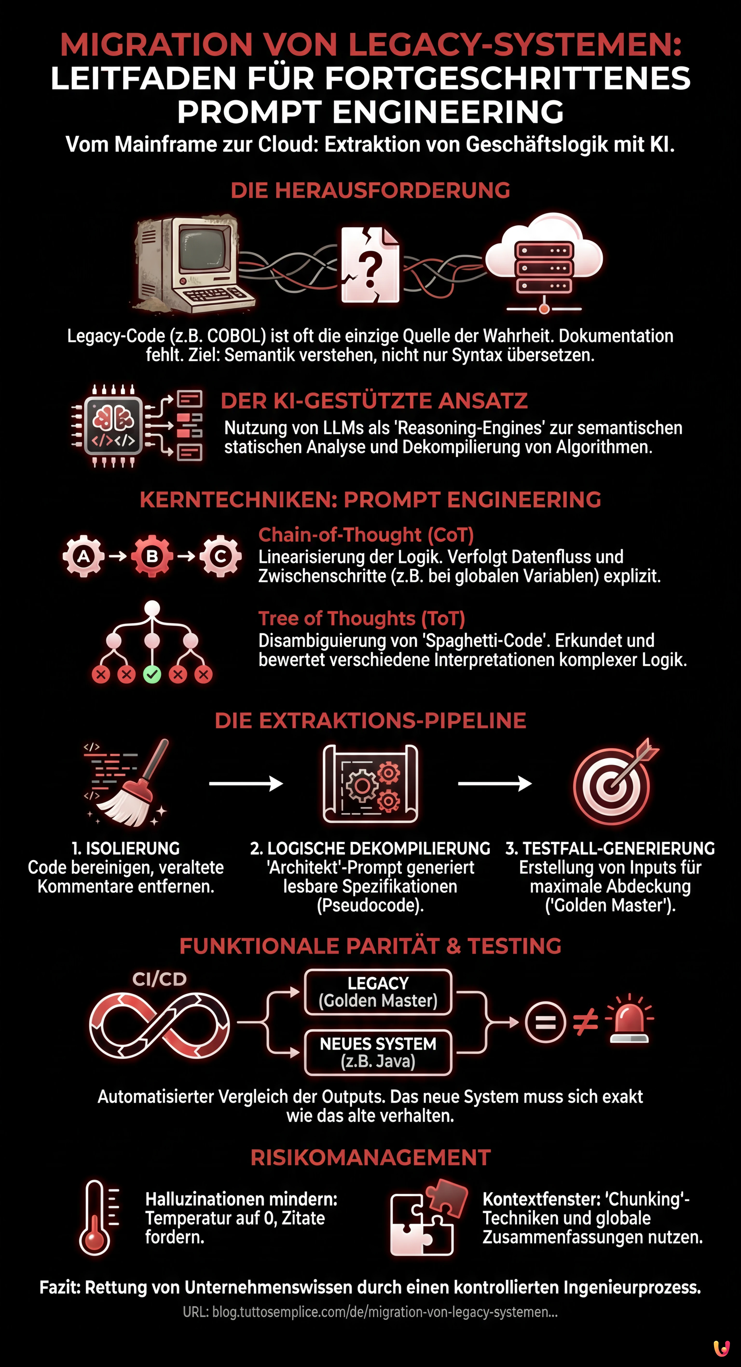 Migration von Legacy-Systemen: Leitfaden f&uuml;r fortgeschrittenes Prompt Engineering - Zusammenfassende Infografik