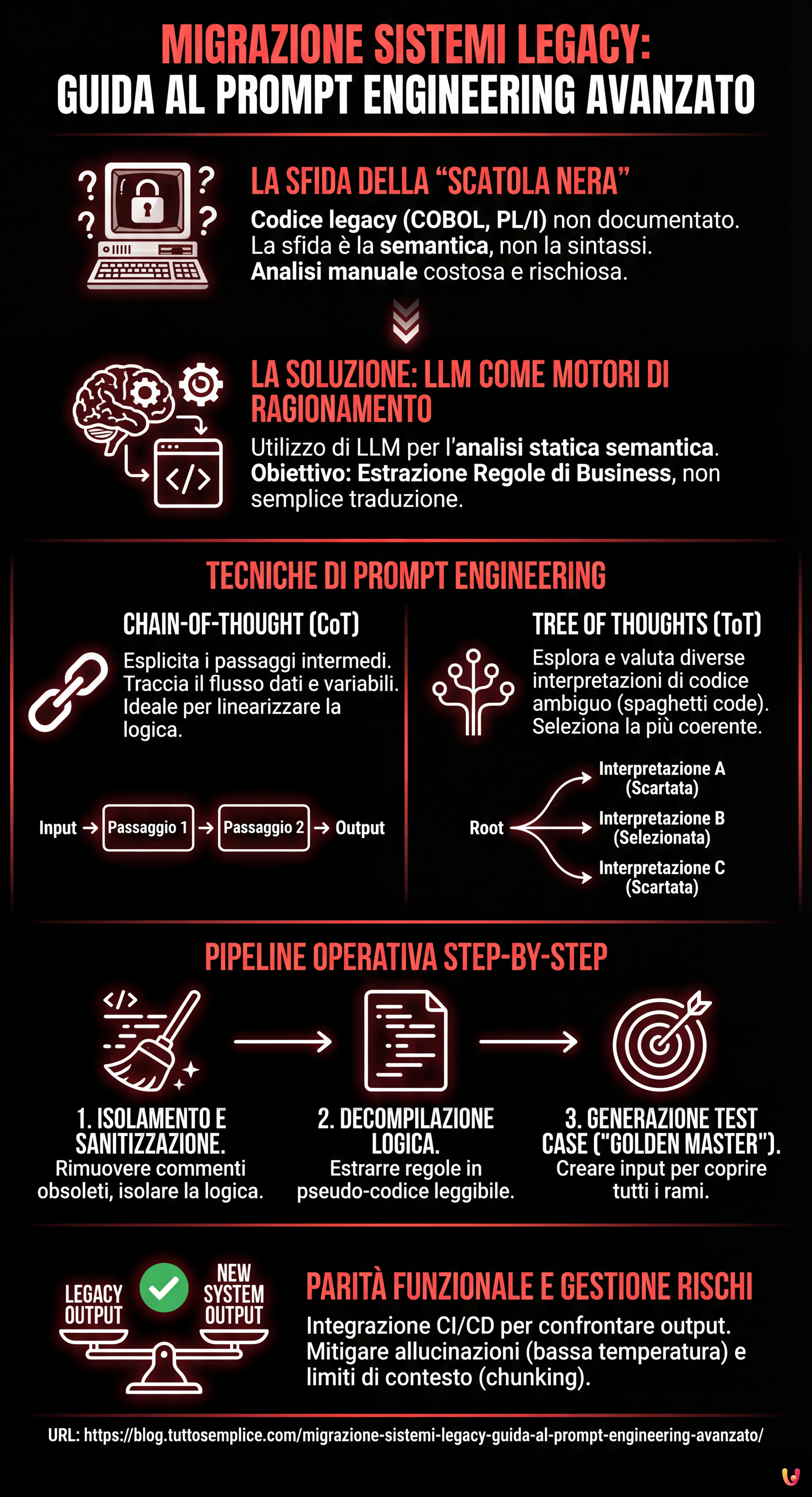 Migrazione Sistemi Legacy: Guida al Prompt Engineering Avanzato - Infografica riassuntiva