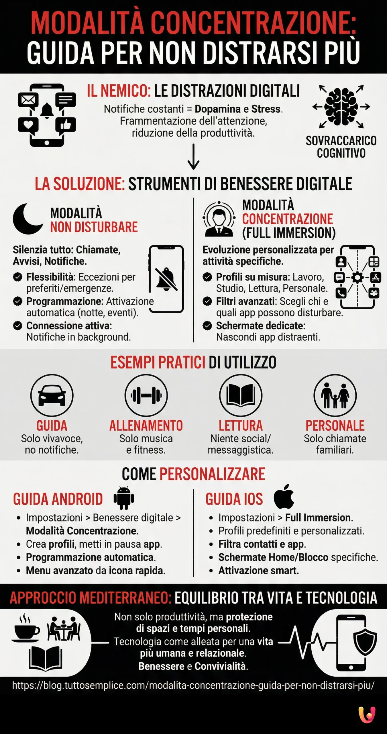 Modalità Concentrazione: Guida per non distrarsi più - Infografica riassuntiva