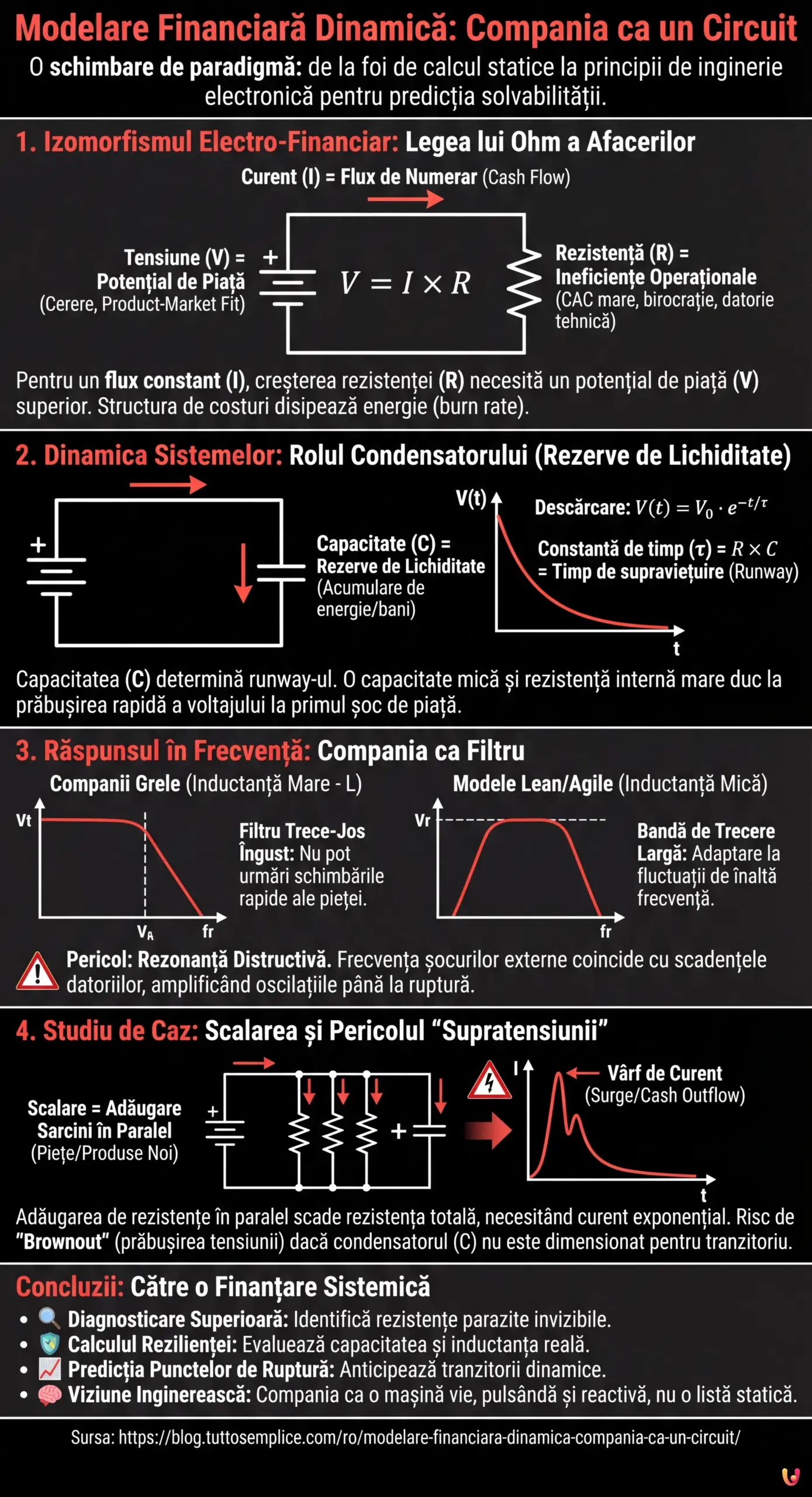 Modelare Financiară Dinamică: Compania ca un Circuit - Infografic rezumativ
