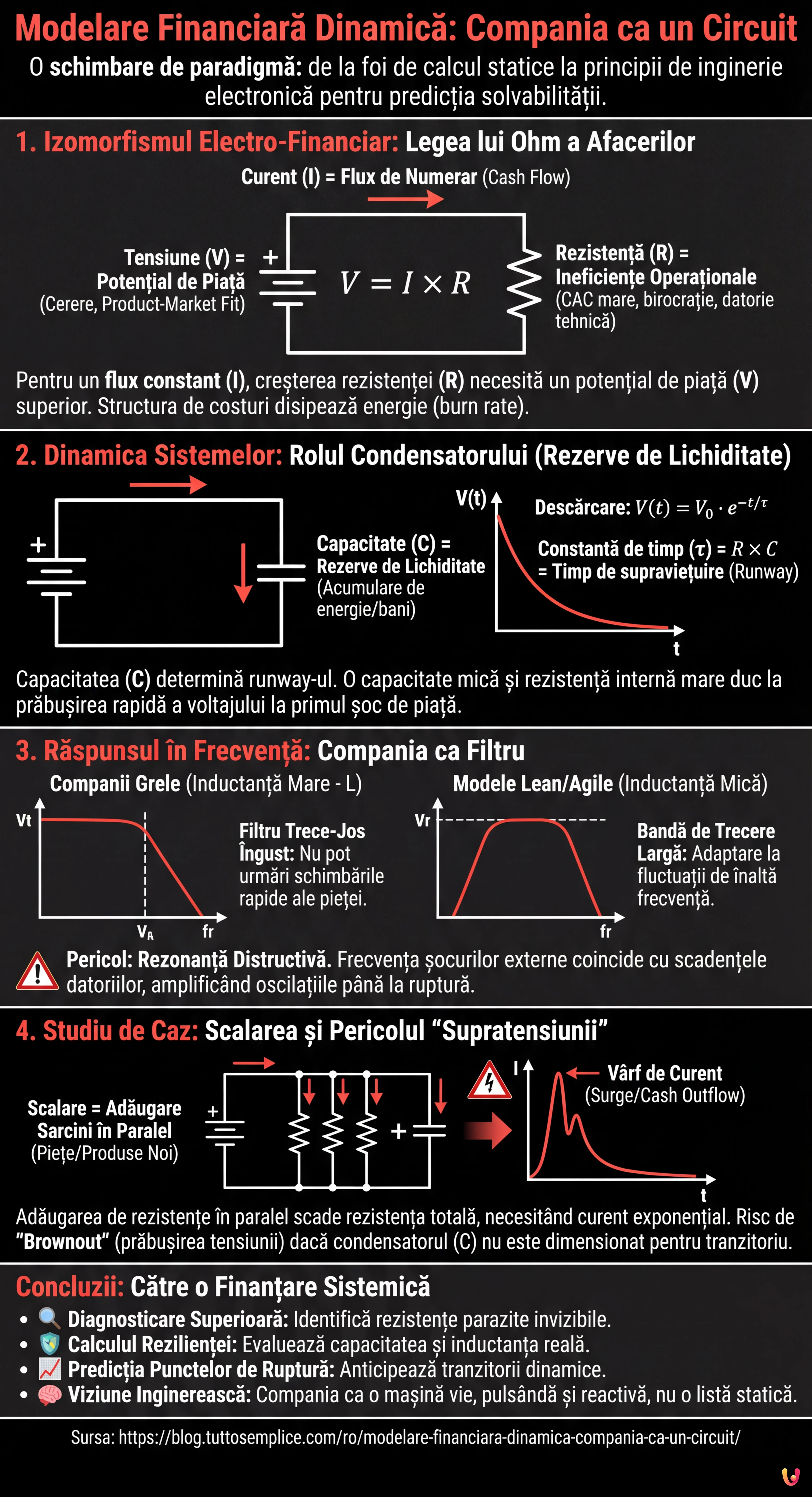 Modelare Financiară Dinamică: Compania ca un Circuit - Infografic rezumativ