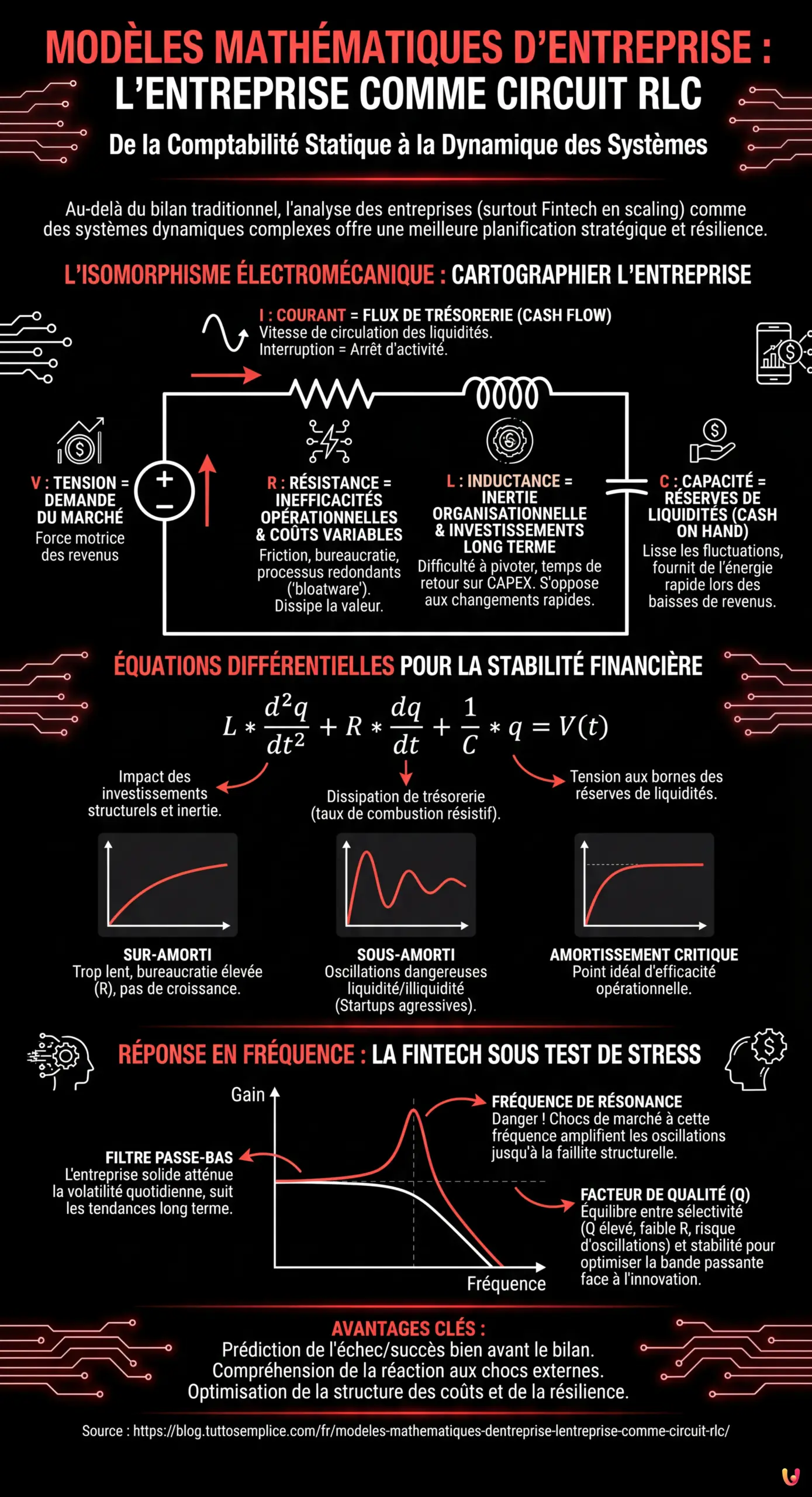 Mod&egrave;les Math&eacute;matiques d'Entreprise : L'Entreprise comme Circuit RLC - Infographie r&eacute;sumant