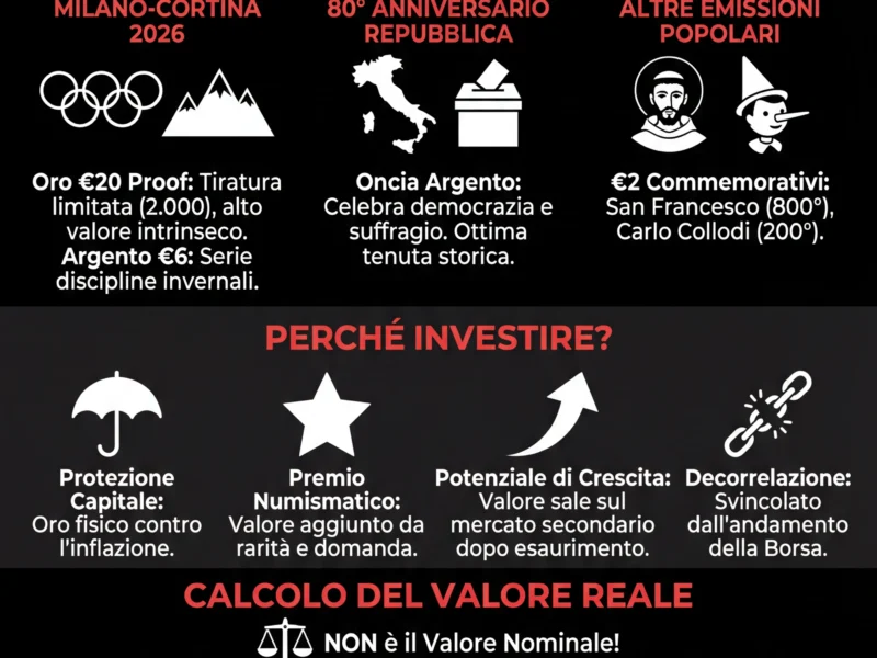 Infografica: Monete celebrative 2026: valore reale e opportunit&agrave; di investimento