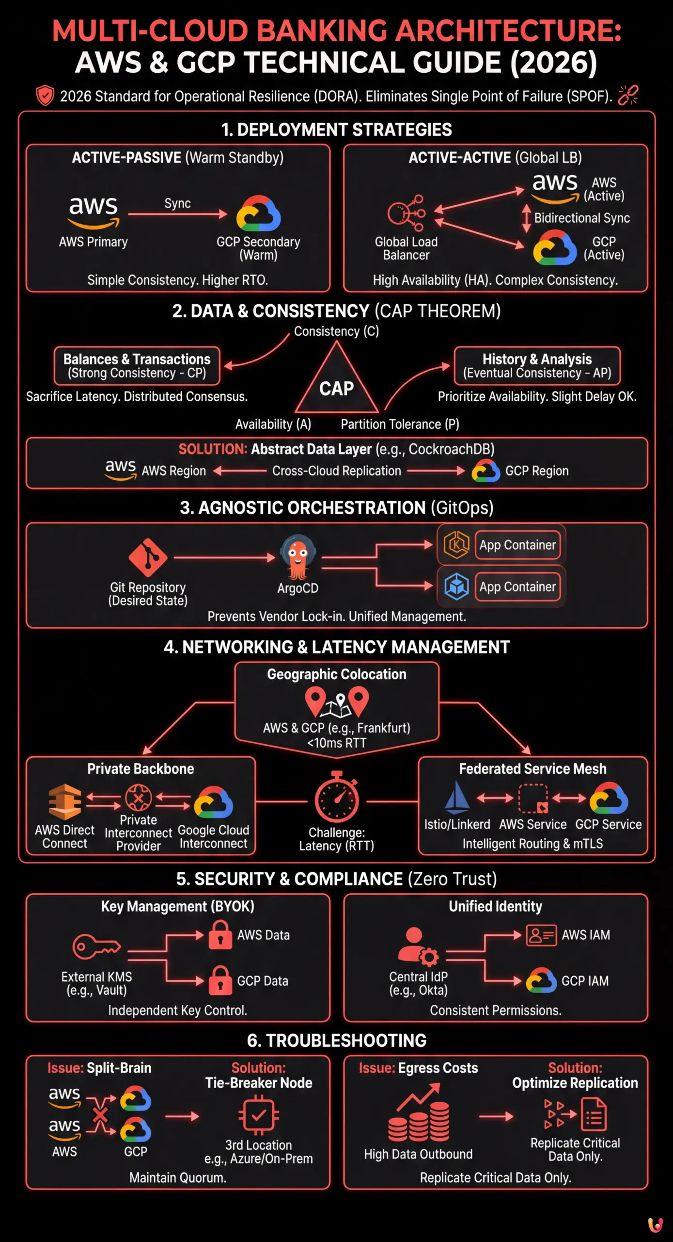 Multi-Cloud Banking Architecture: AWS and GCP Technical Guide (2026) - Summary Infographic