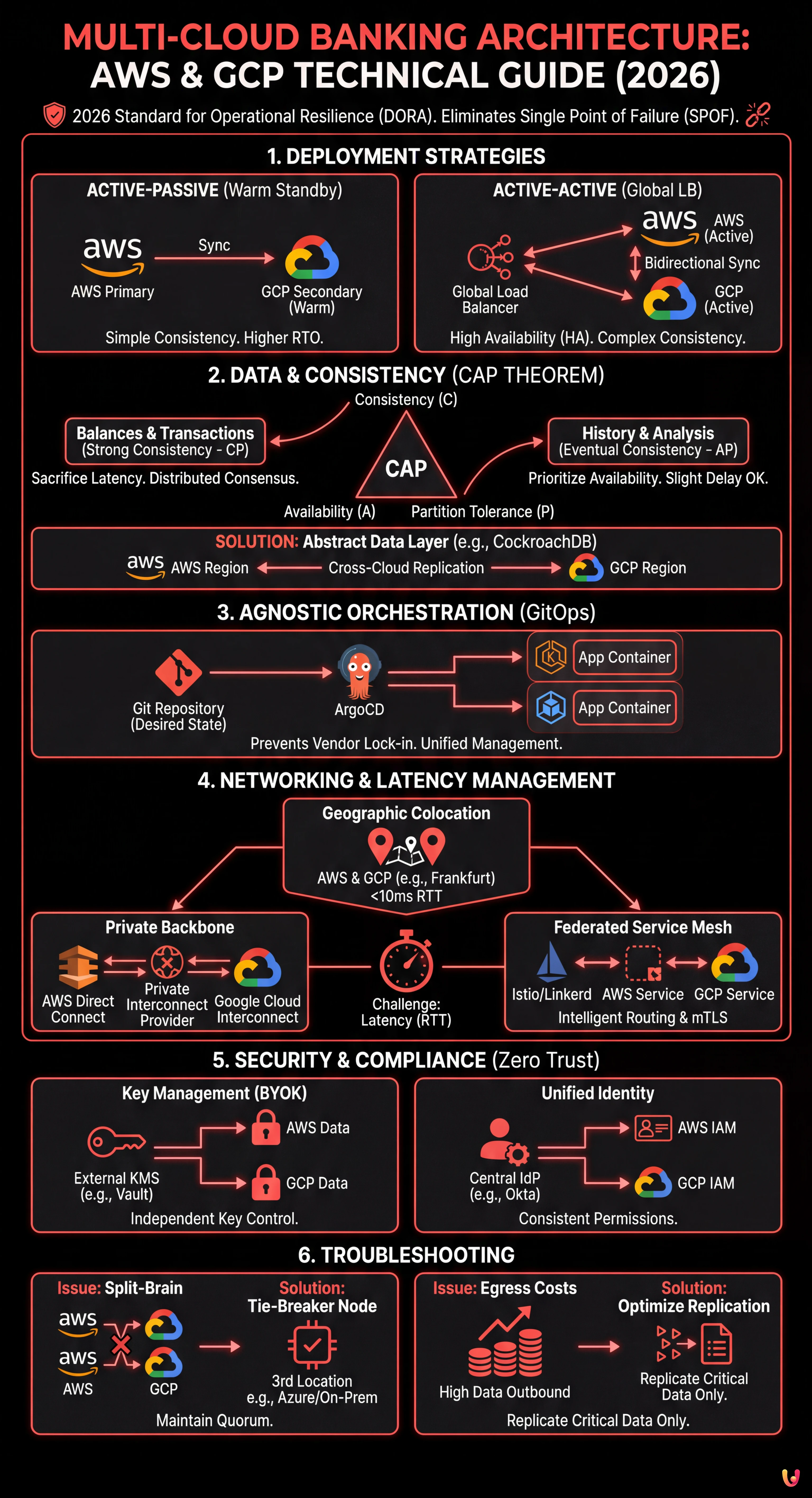 Multi-Cloud Banking Architecture: AWS and GCP Technical Guide (2026) - Summary Infographic