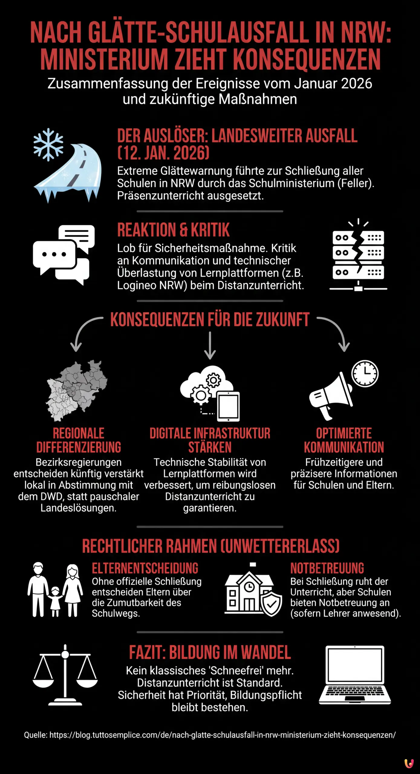 Nach Glätte-Schulausfall in NRW: Ministerium zieht Konsequenzen - Zusammenfassende Infografik