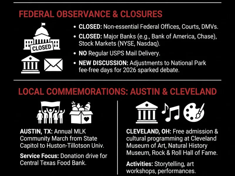 Infografica: Nation Observes Martin Luther King Jr. Day 2026: Events, Closures, and Political Reflections