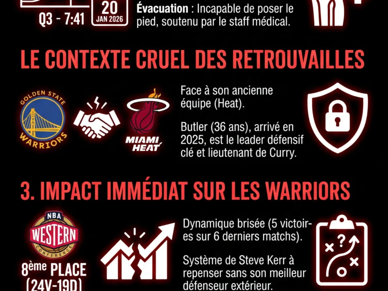 Infografica: NBA : Jimmy Butler bless&eacute; au genou face au Heat, inqui&eacute;tude aux Warriors